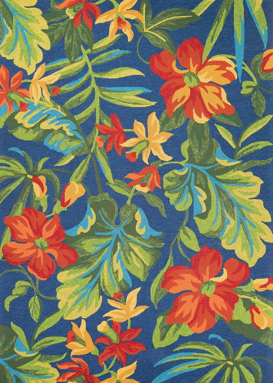 Couristan Covington Tropical Orchid 4886/4285 Azure / Forest Green / Red Floral / Country Area Rug