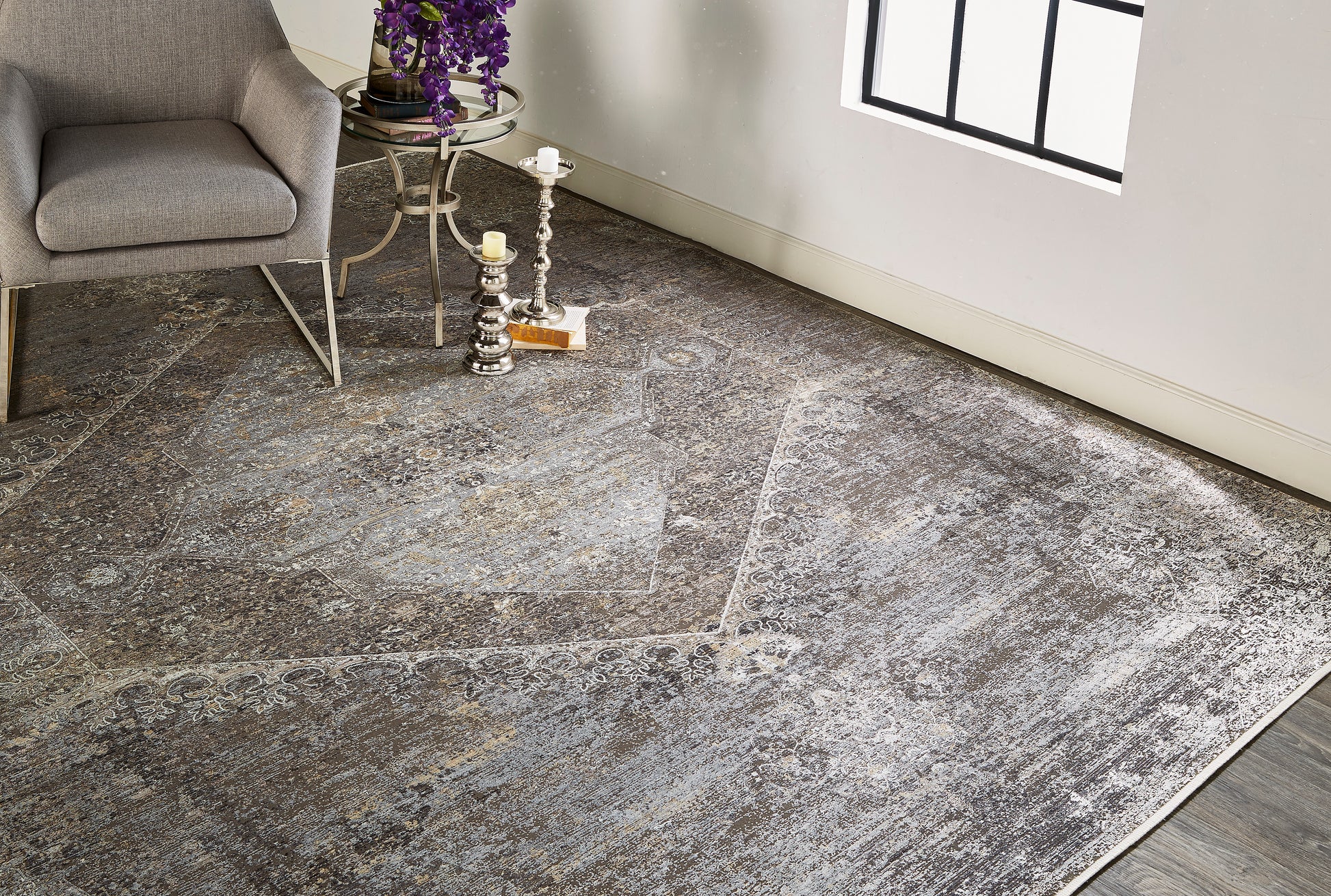 Feizy Sarrant 3963F Gray/Silver Area Rug