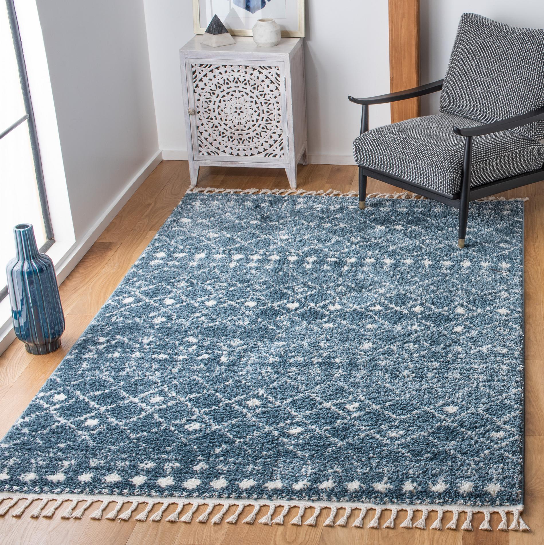 Safavieh Berber Fringe Shag Bfg519M Blue/Ivory Area Rug