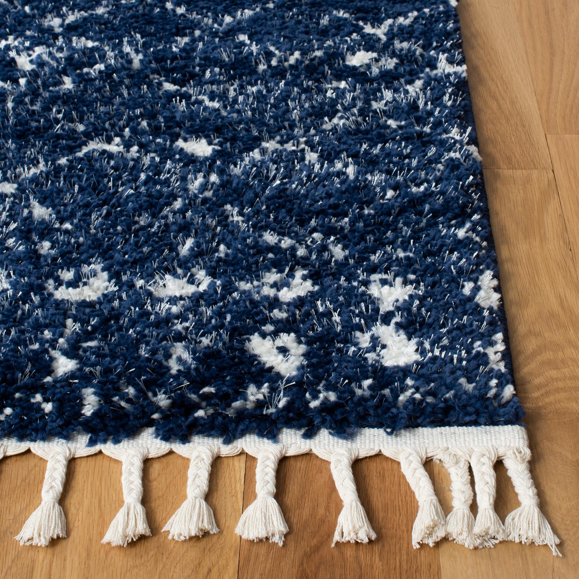 Safavieh Berber Fringe Shag Bfg519N Dark Blue/Ivory Area Rug