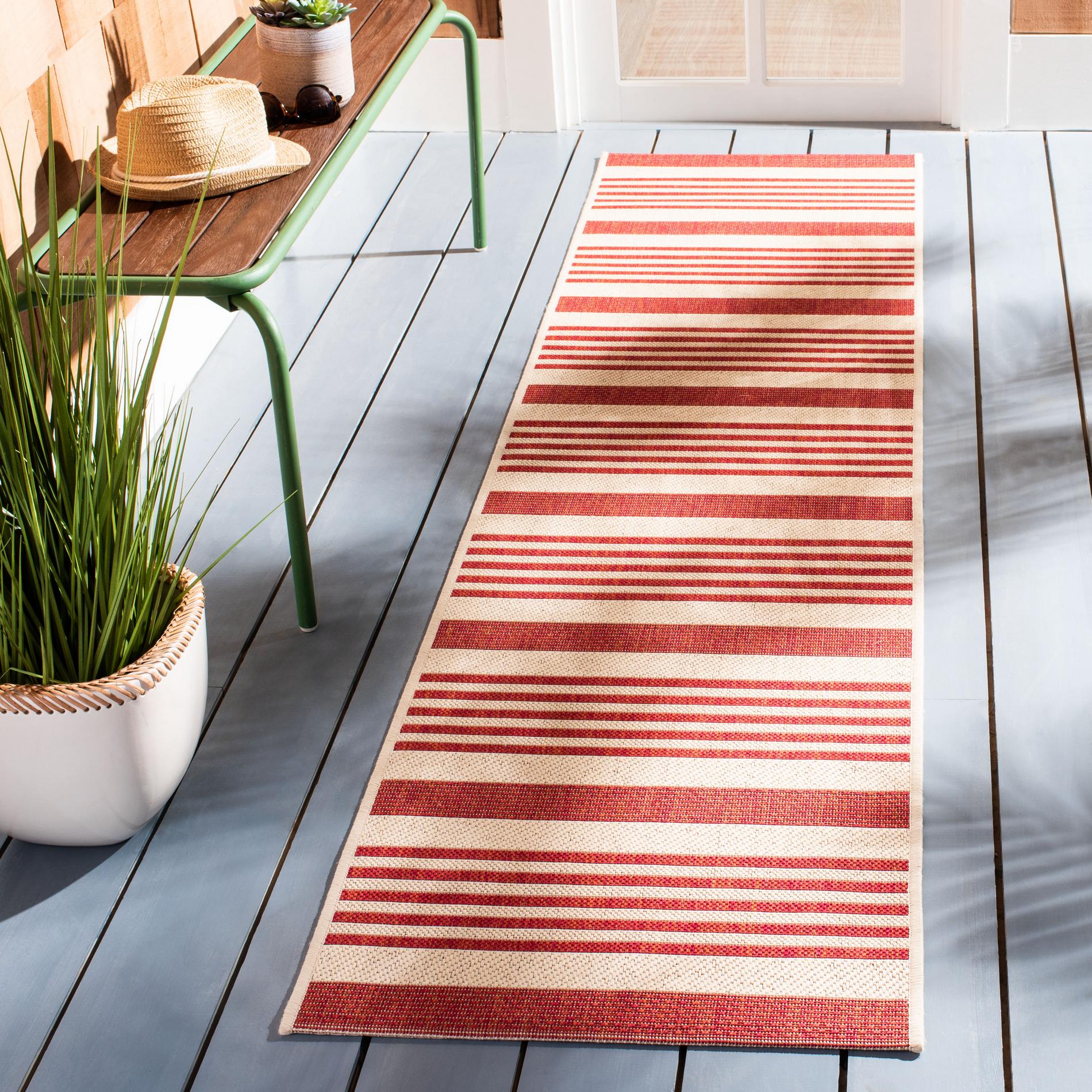 Safavieh Beach House Bhs222Q Beige/Red Area Rug