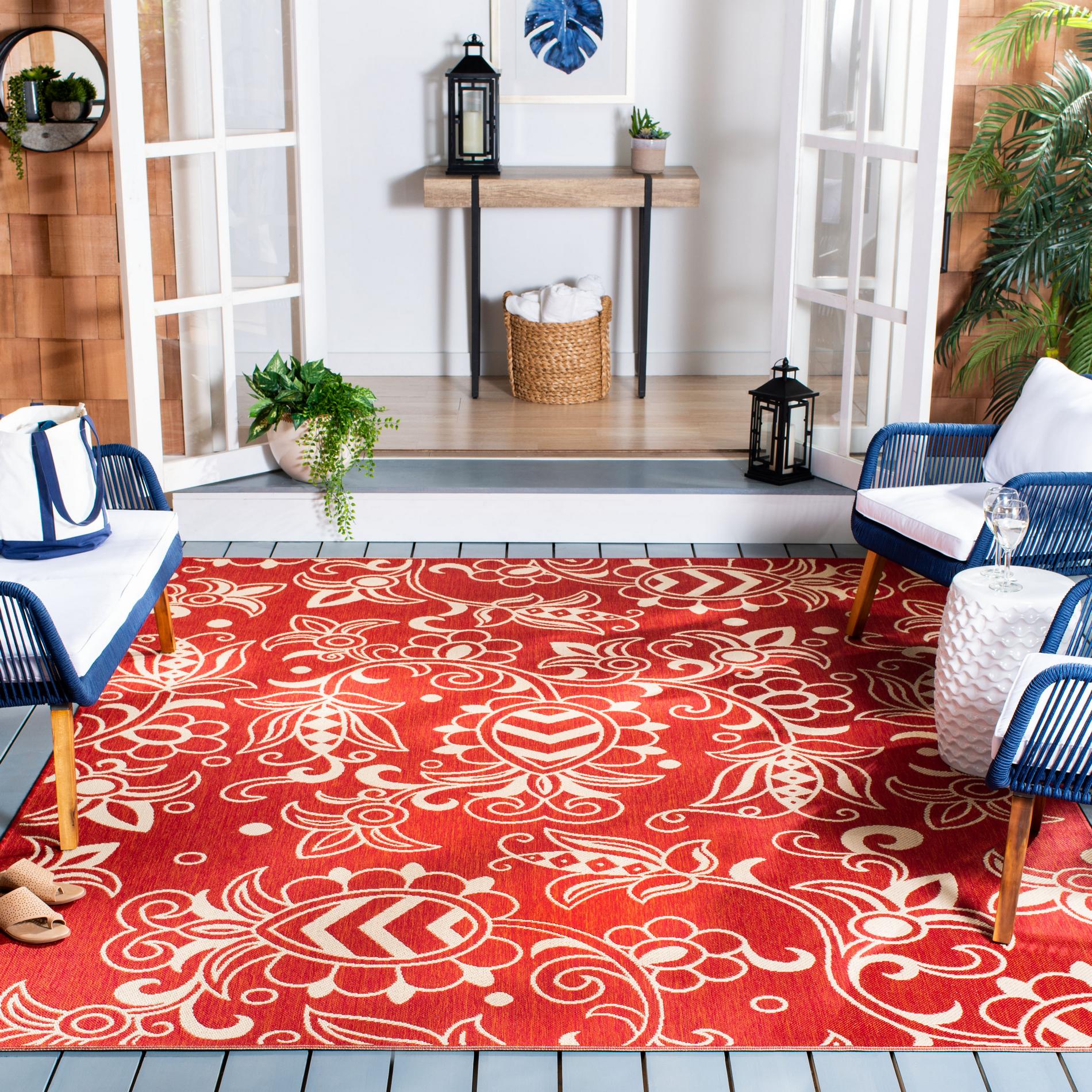 Safavieh Beach House Bhs246Q Red/Beige Area Rug