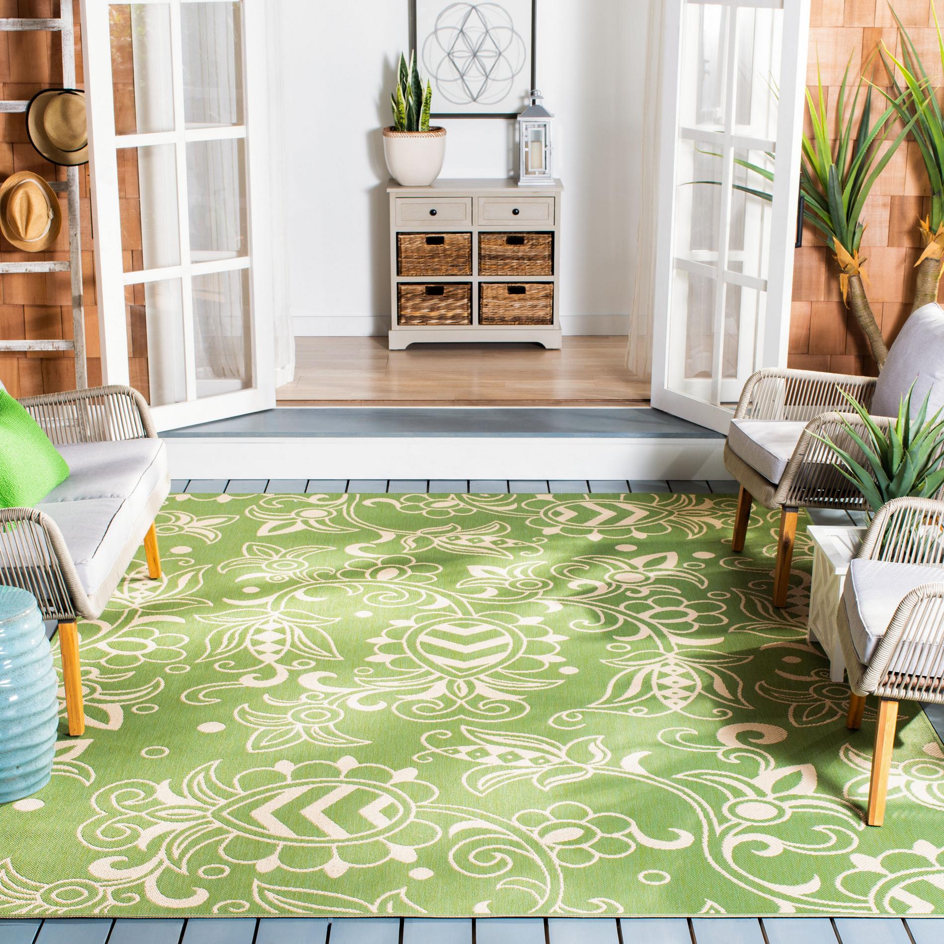 Safavieh Beach House Bhs246Y Green/Beige Area Rug