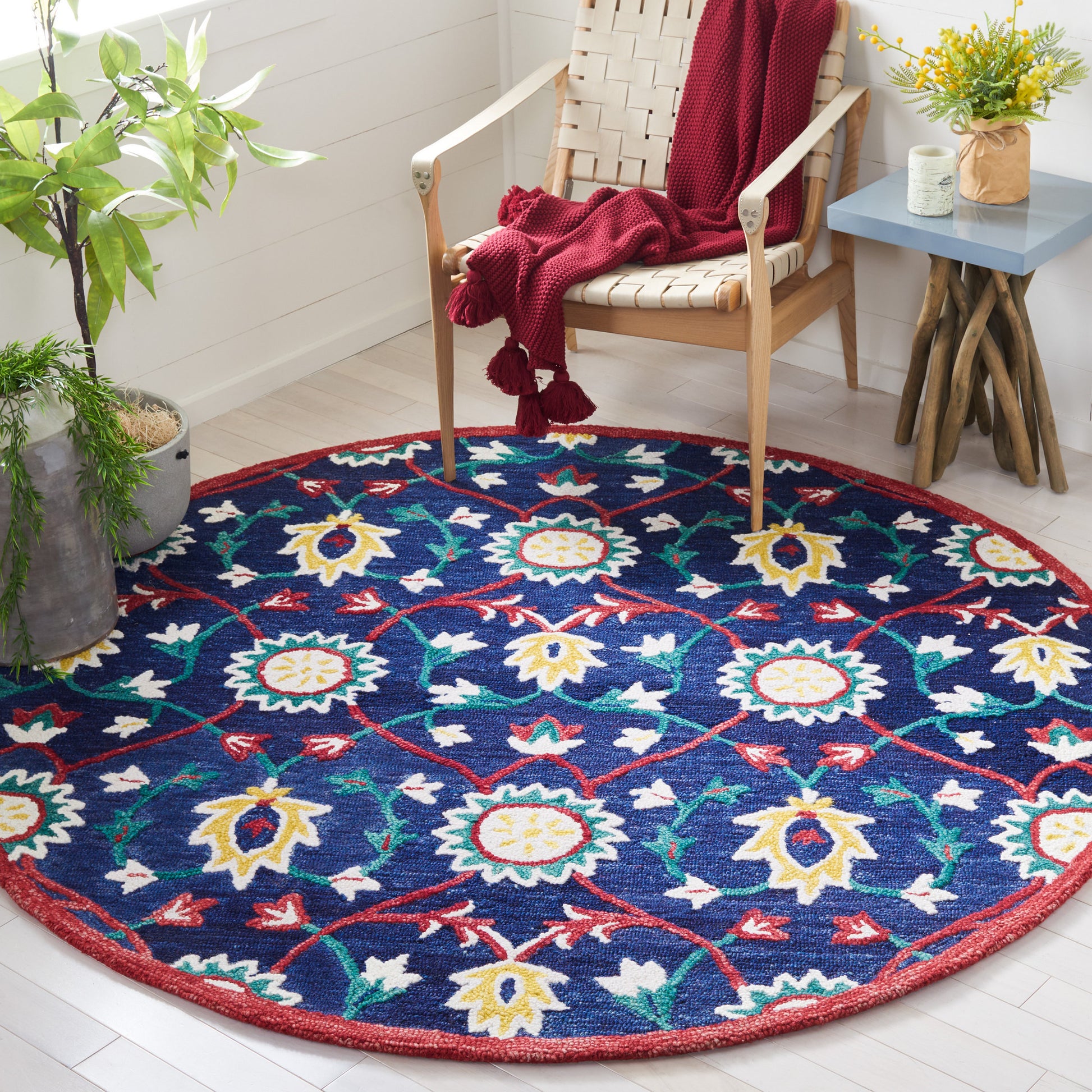 Safavieh Blossom Blm564N Navy/Red Area Rug