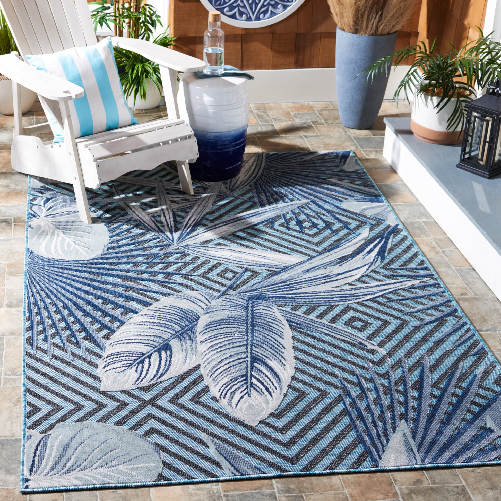 Safavieh Cabana Cbn447K Aqua/Navy Area Rug