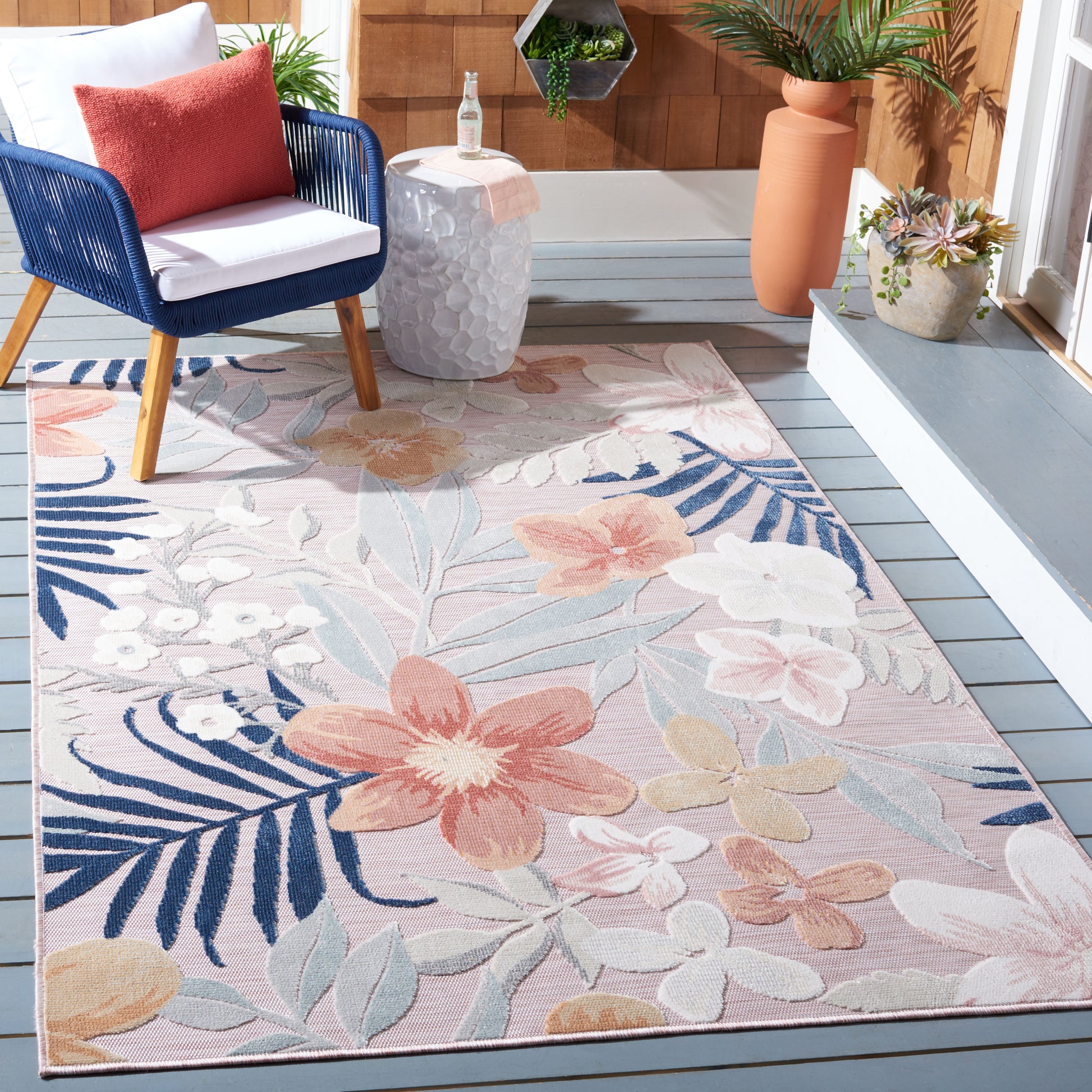 Safavieh Cabana Cbn454F Pink/Grey Area Rug