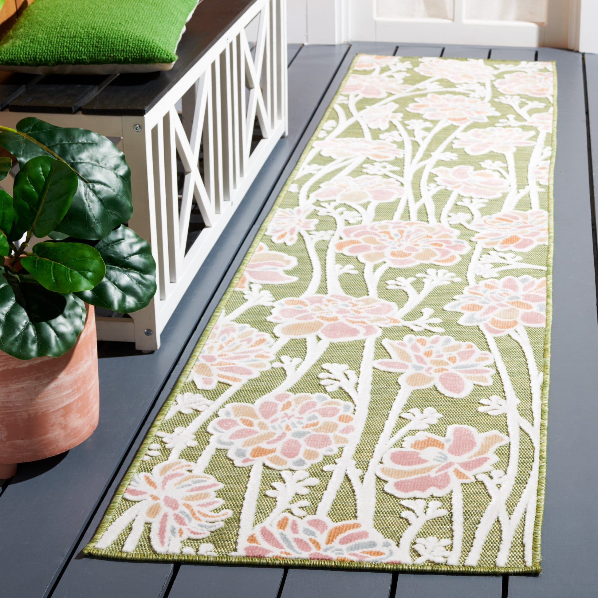 Safavieh Cabana Cbn486Y Green/Pink Area Rug