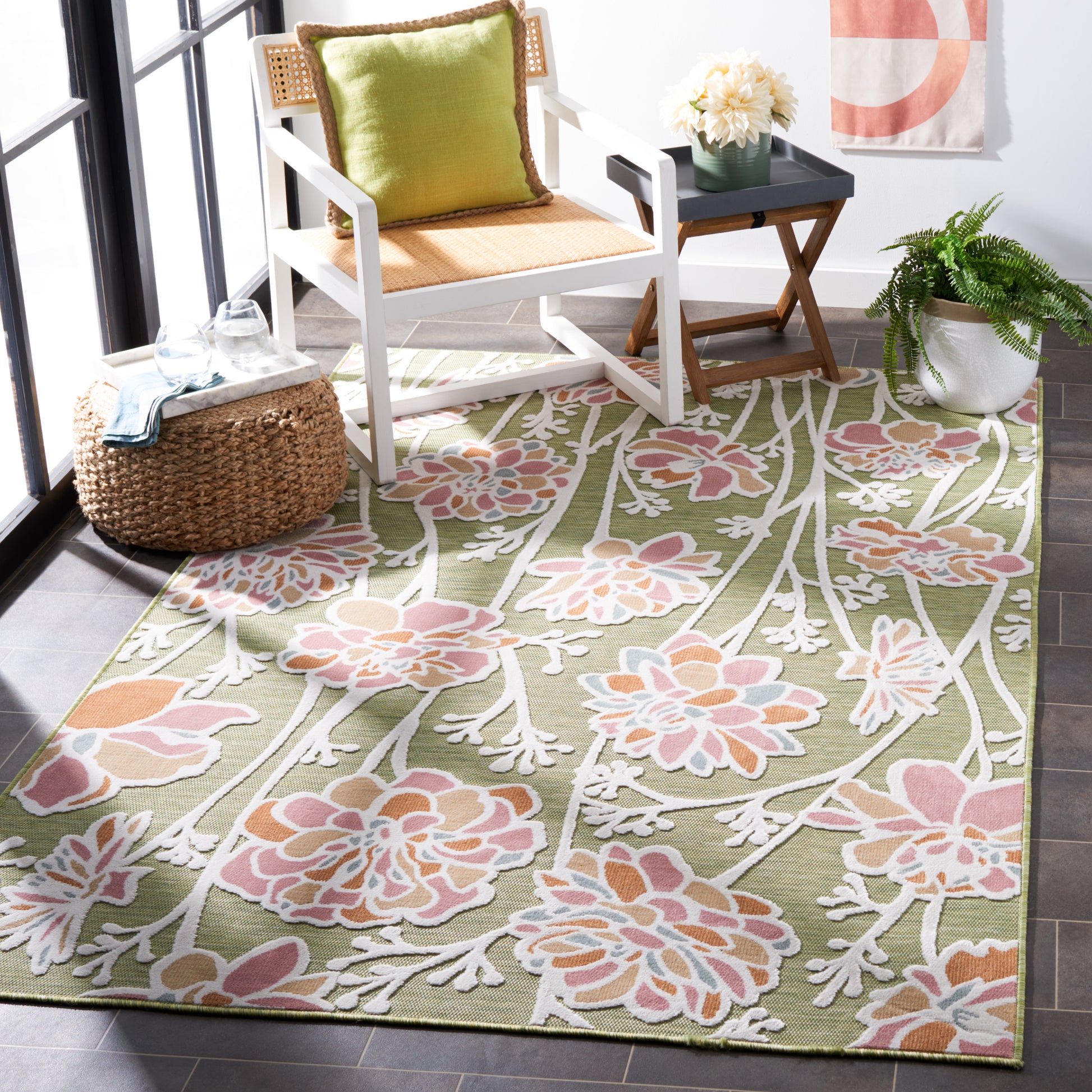 Safavieh Cabana Cbn486Y Green/Pink Area Rug