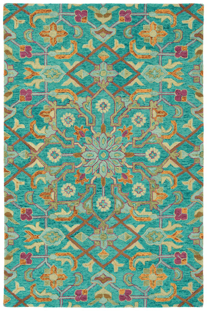 Kaleen Chancellor Cha11-91 Teal, Lt Blue, Sand, Orange Area Rug