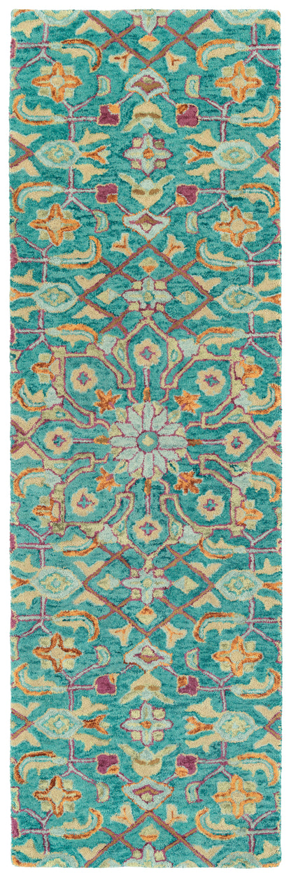 Kaleen Chancellor Cha11-91 Teal, Lt Blue, Sand, Orange Area Rug