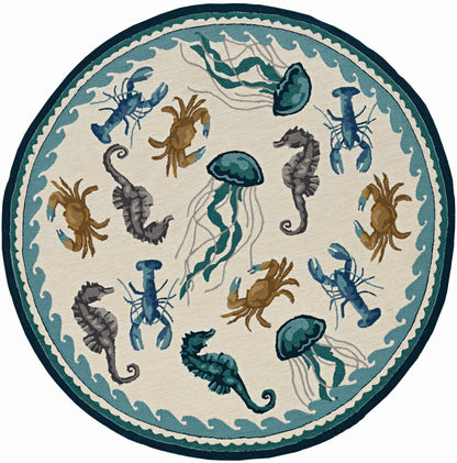 KAS Harbor 4204 Beach Life Ivory/Teal Area Rug