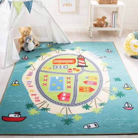 Safavieh Machine Washable Kids Playhouse Kph202M Blue/Green Rug.