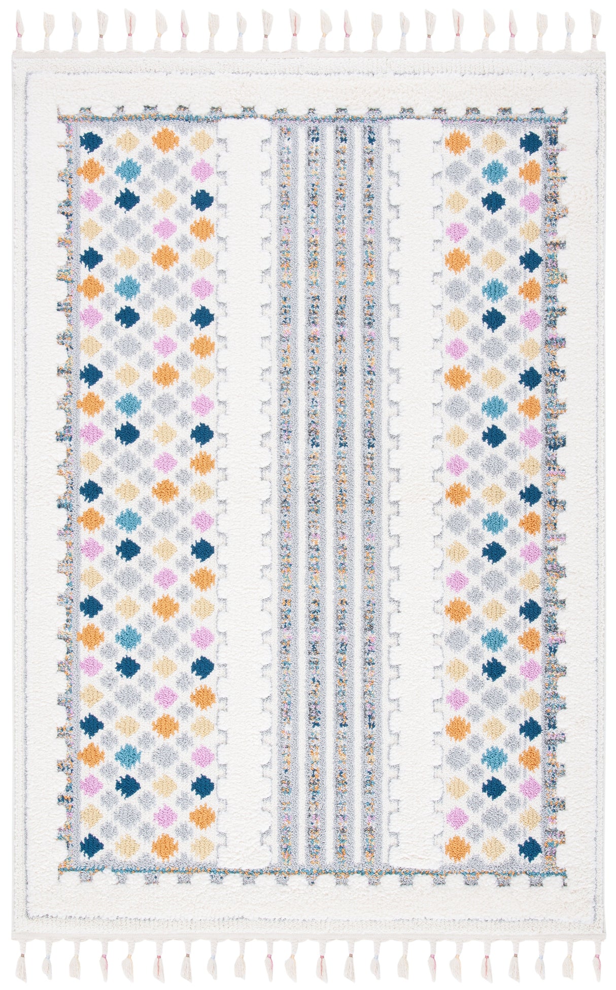 Safavieh Moroccan Fringe Shag Mfg102A Ivory/Grey Rugs.