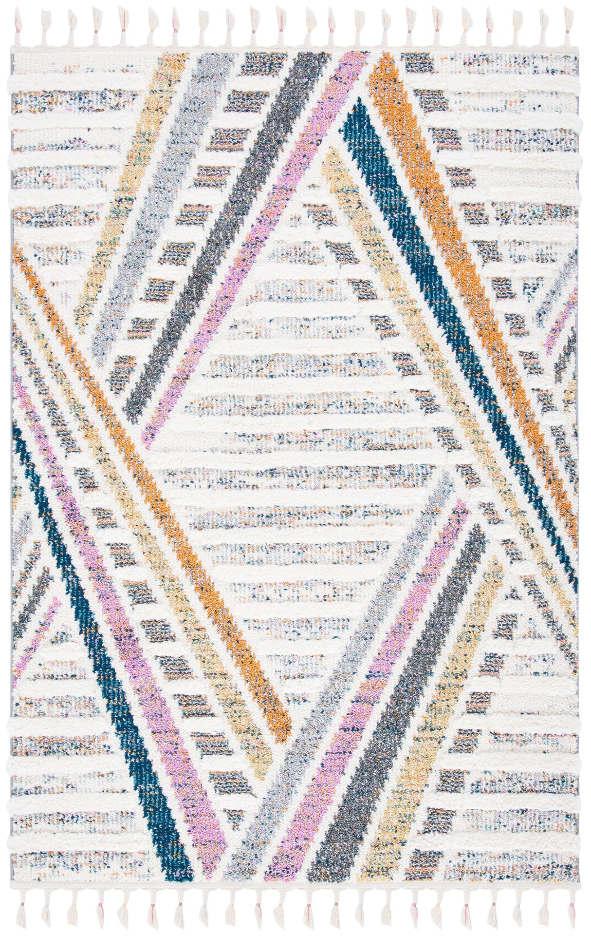 Safavieh Moroccan Fringe Shag Mfg112A Ivory/Grey Rugs.