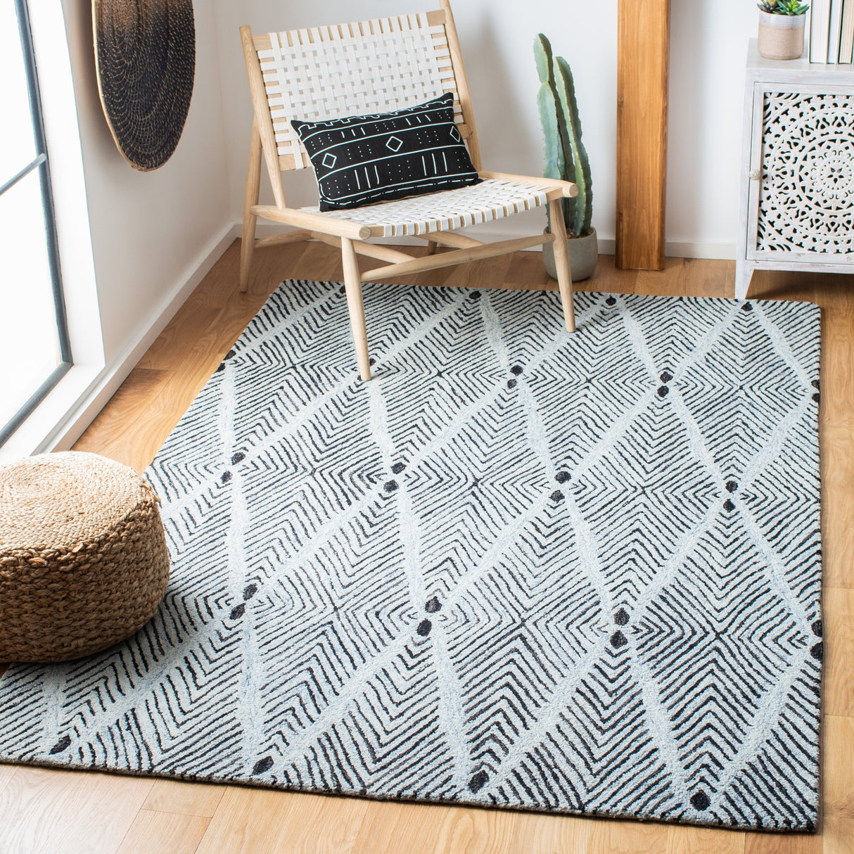 Safavieh Micro-Loop Mlp179M Light Blue/Charcoal Rugs.