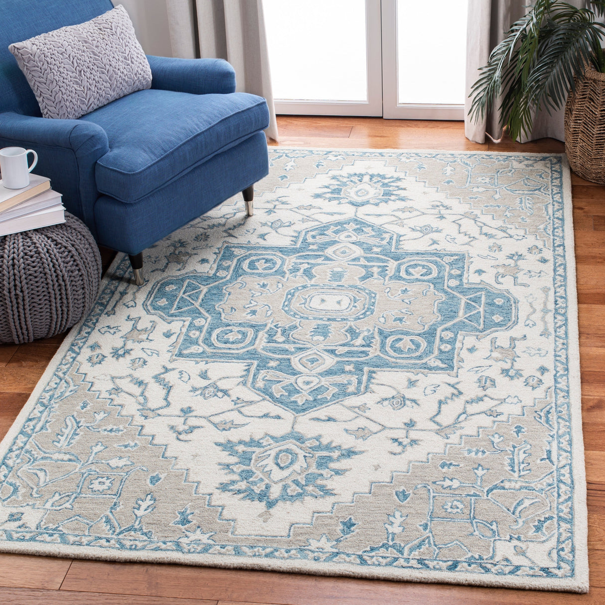 Safavieh Micro-Loop Mlp213M Ivory/Blue Rugs.