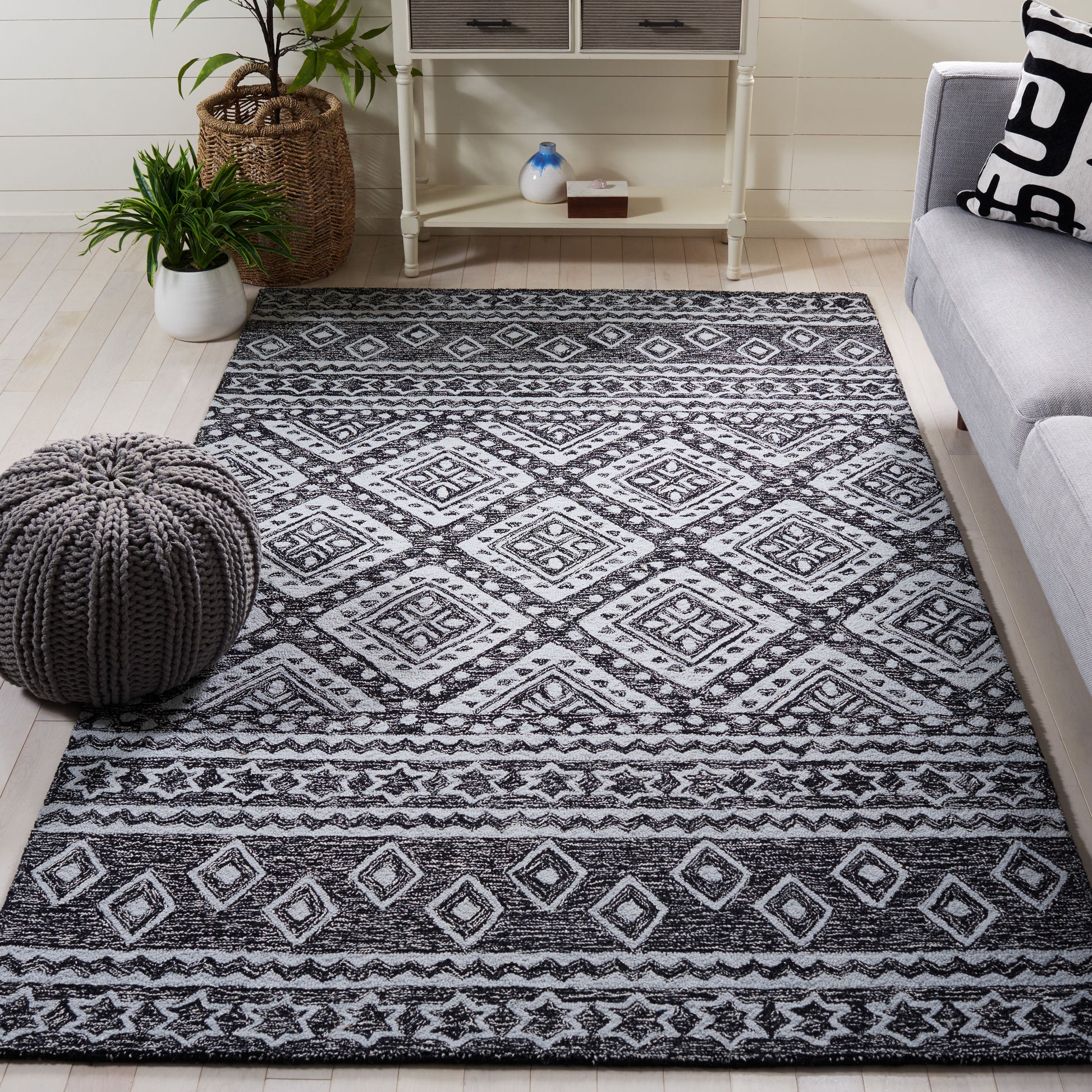 Safavieh Micro Loop Mlp501Z Black/Ivory Area Rug