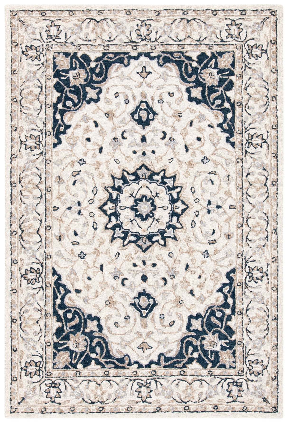 Safavieh Micro-Loop Mlp508A Ivory/Navy Rugs.