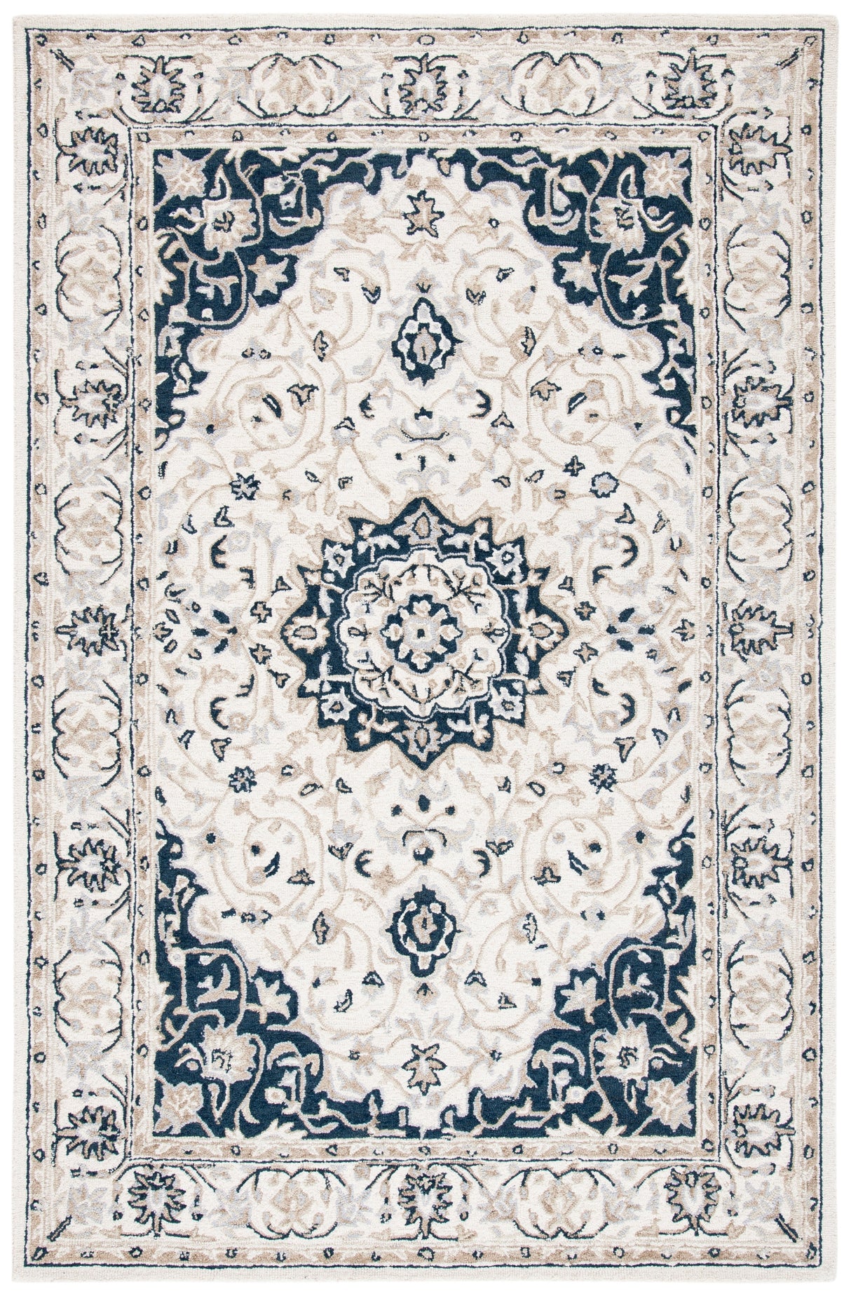 Safavieh Micro-Loop Mlp508A Ivory/Navy Rugs.
