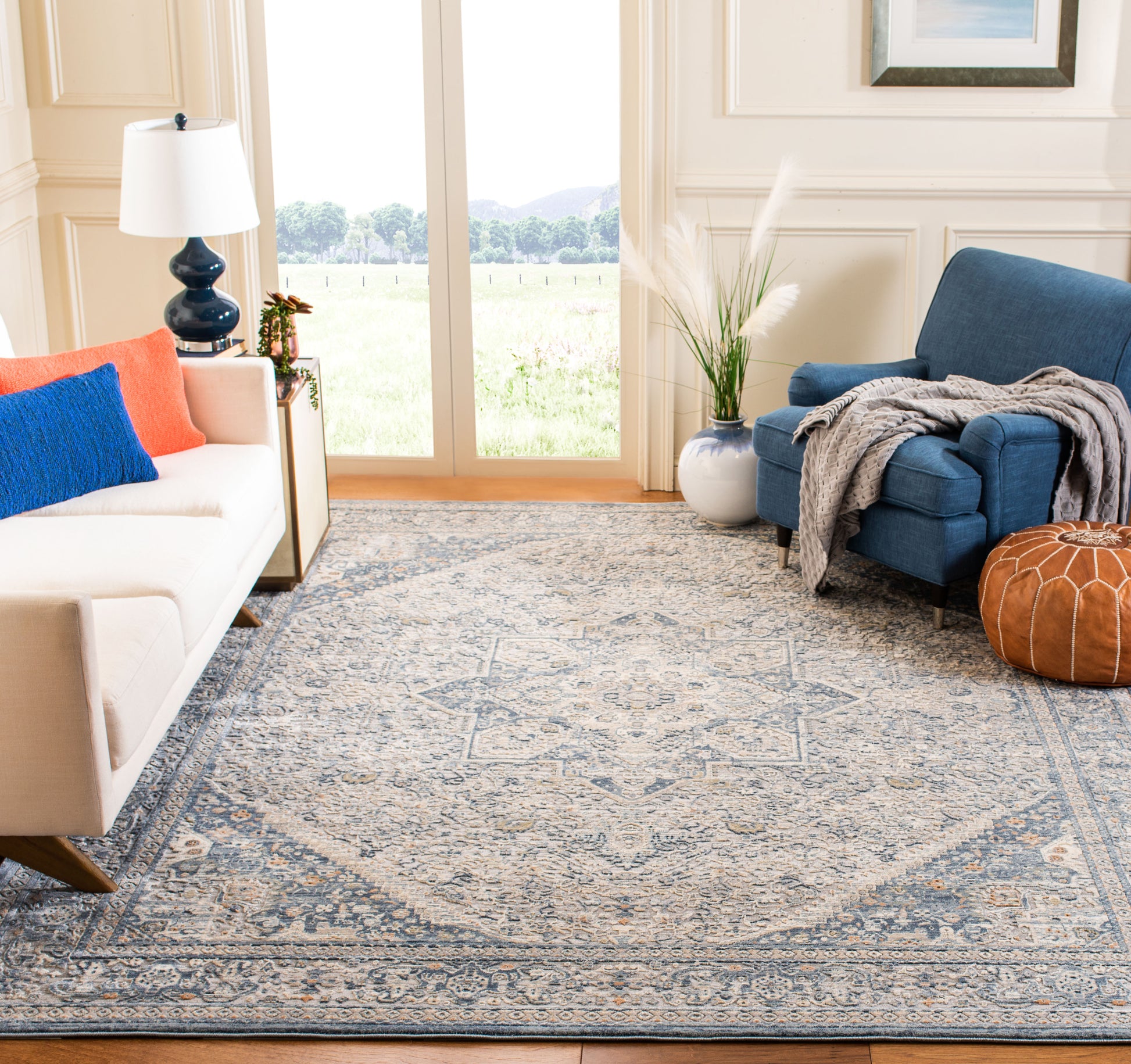 Safavieh Martha Stewart Msr689M Cream/Blue Area Rug