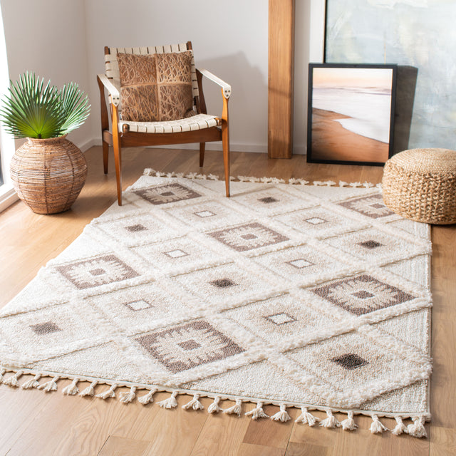 Safavieh Moroccan Tassel Shag Mts601A Ivory/Brown Rug.