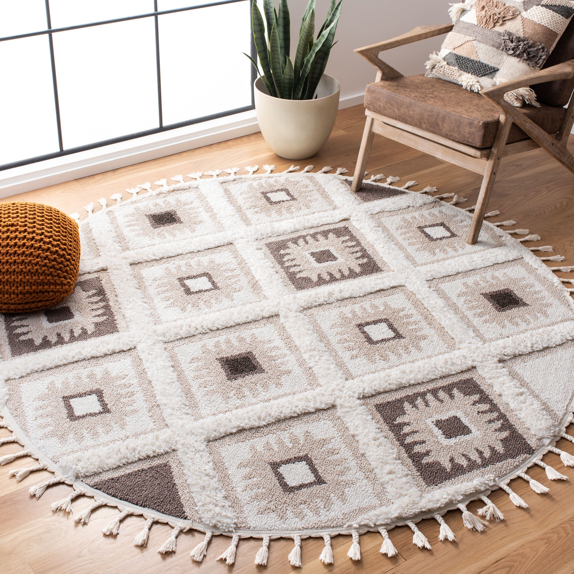 Safavieh Moroccan Tassel Shag Mts601A Ivory/Brown Area Rug