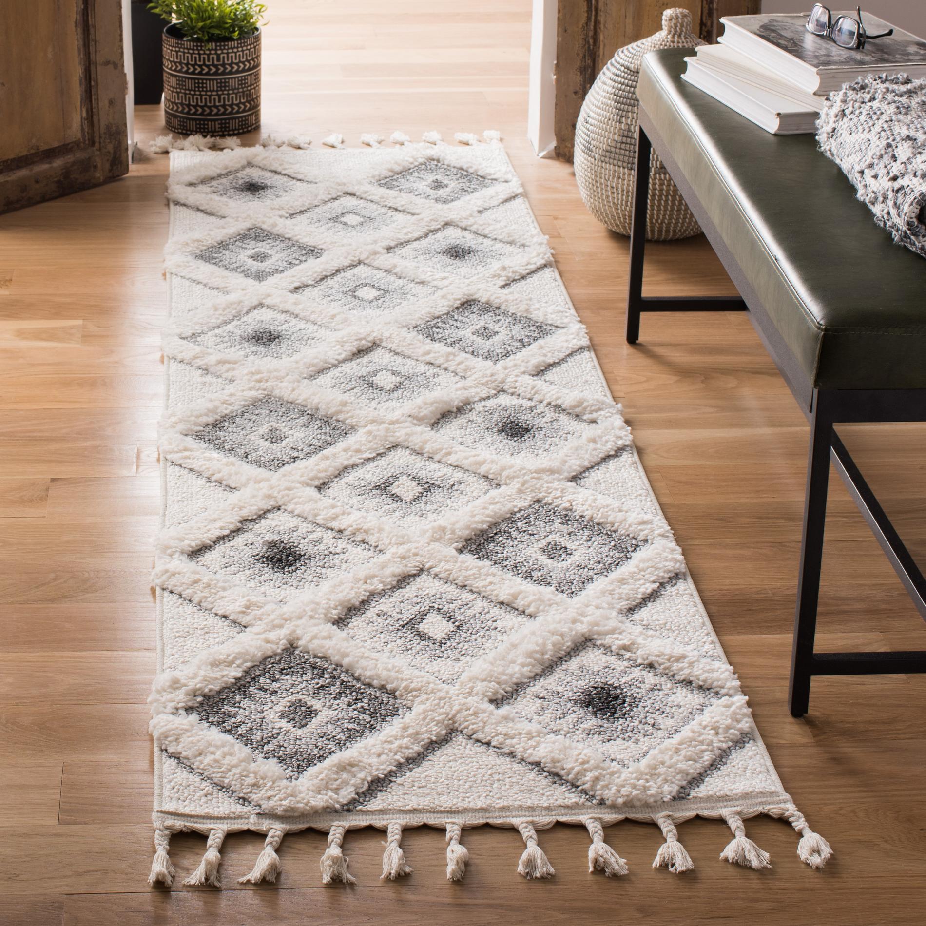 Safavieh Moroccan Tassel Shag Mts601F Ivory/Grey Area Rug