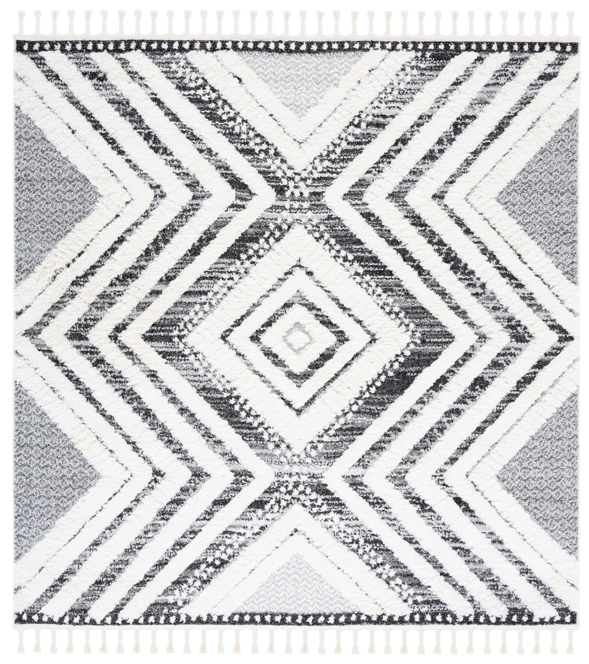 Safavieh Moroccan Tassel Shag Mts636A Ivory/Grey Area Rug