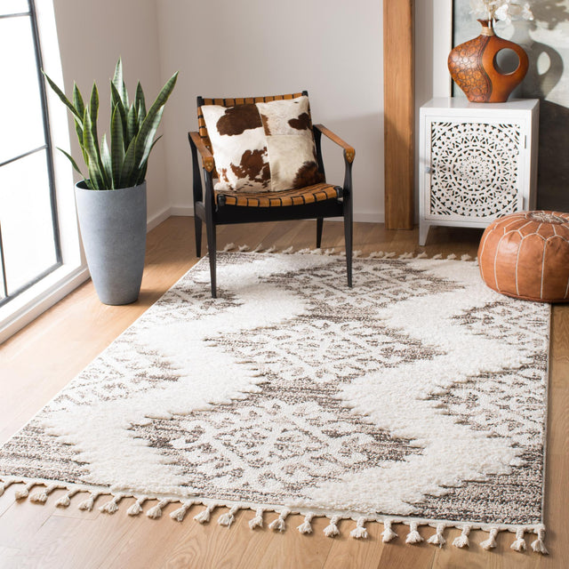 Safavieh Moroccan Tassel Shag Mts652A Ivory/Brown Area Rug