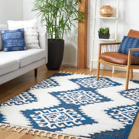 Safavieh Moroccan Tassel Shag Mts652N Navy/Ivory Area Rug