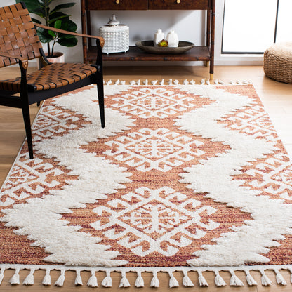 Safavieh Moroccan Tassel Shag Mts652P Orange/Ivory Area Rug