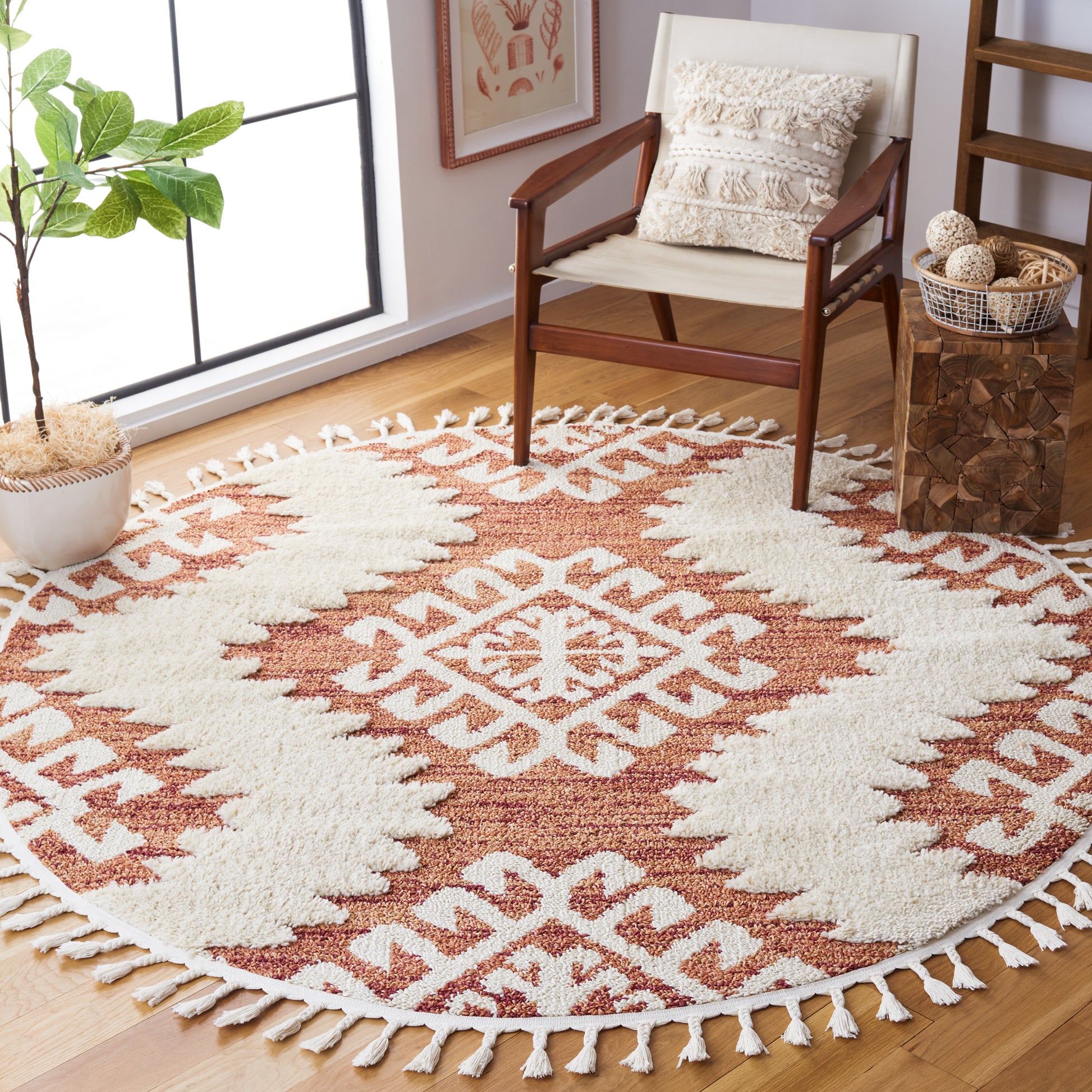 Safavieh Moroccan Tassel Shag Mts652P Orange/Ivory Area Rug