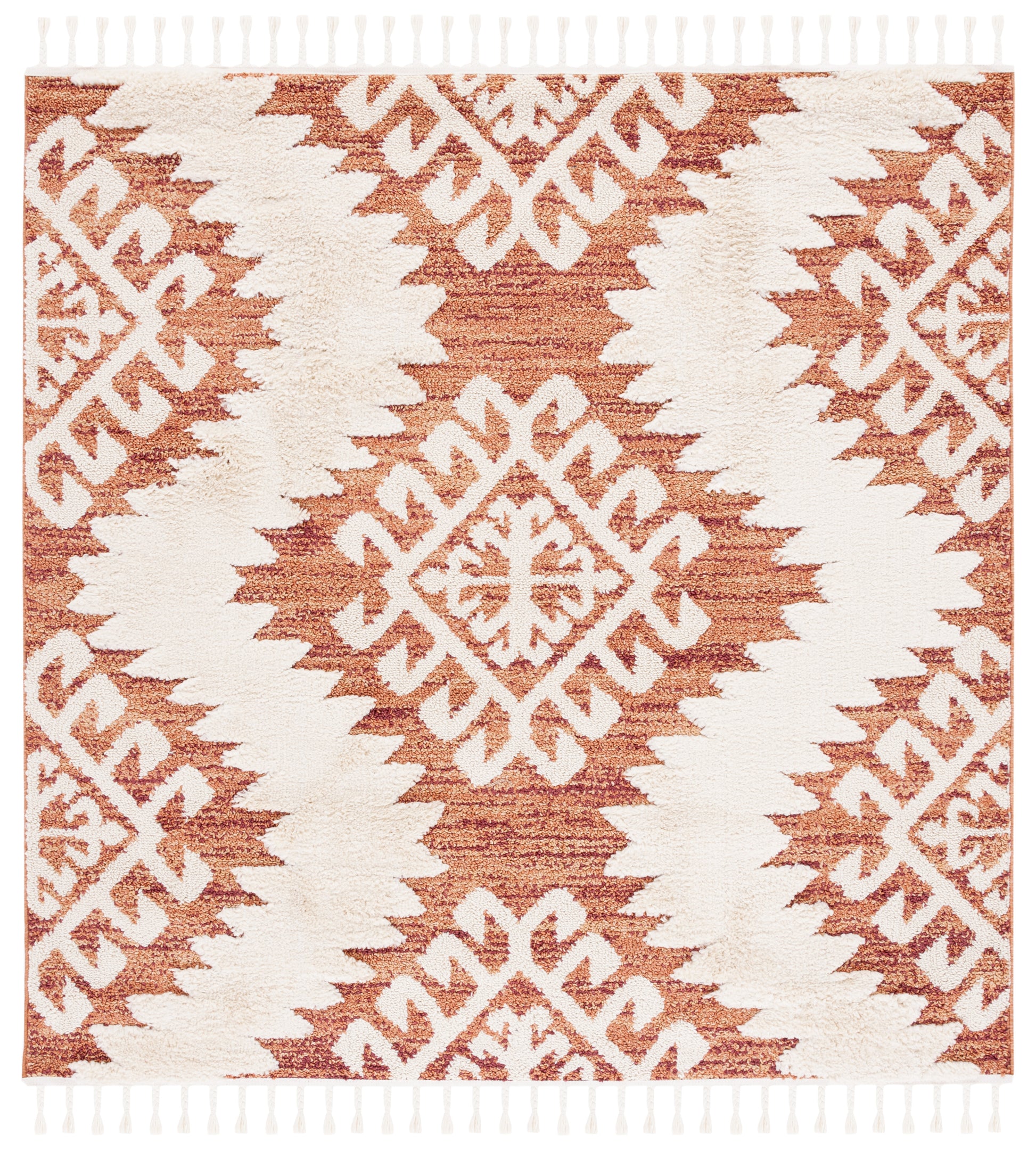 Safavieh Moroccan Tassel Shag Mts652P Orange/Ivory Area Rug