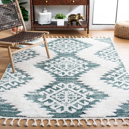 Safavieh Moroccan Tassel Shag Mts652Y Green/Ivory Area Rug