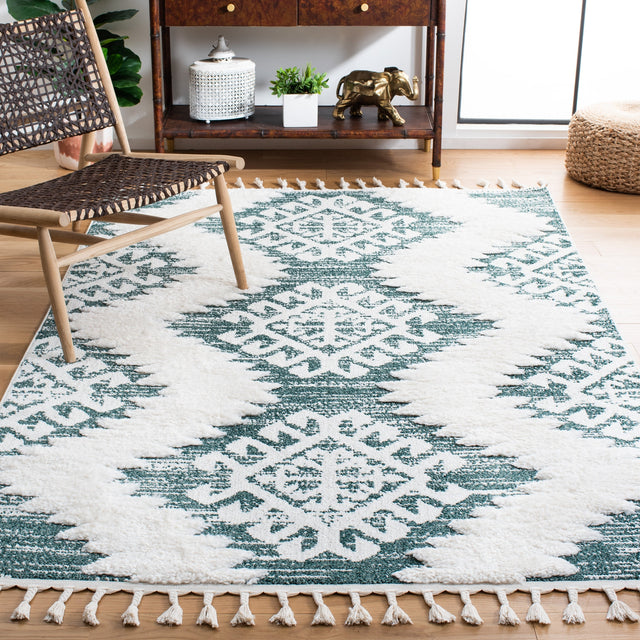 Safavieh Moroccan Tassel Shag Mts652Y Green/Ivory Rug.