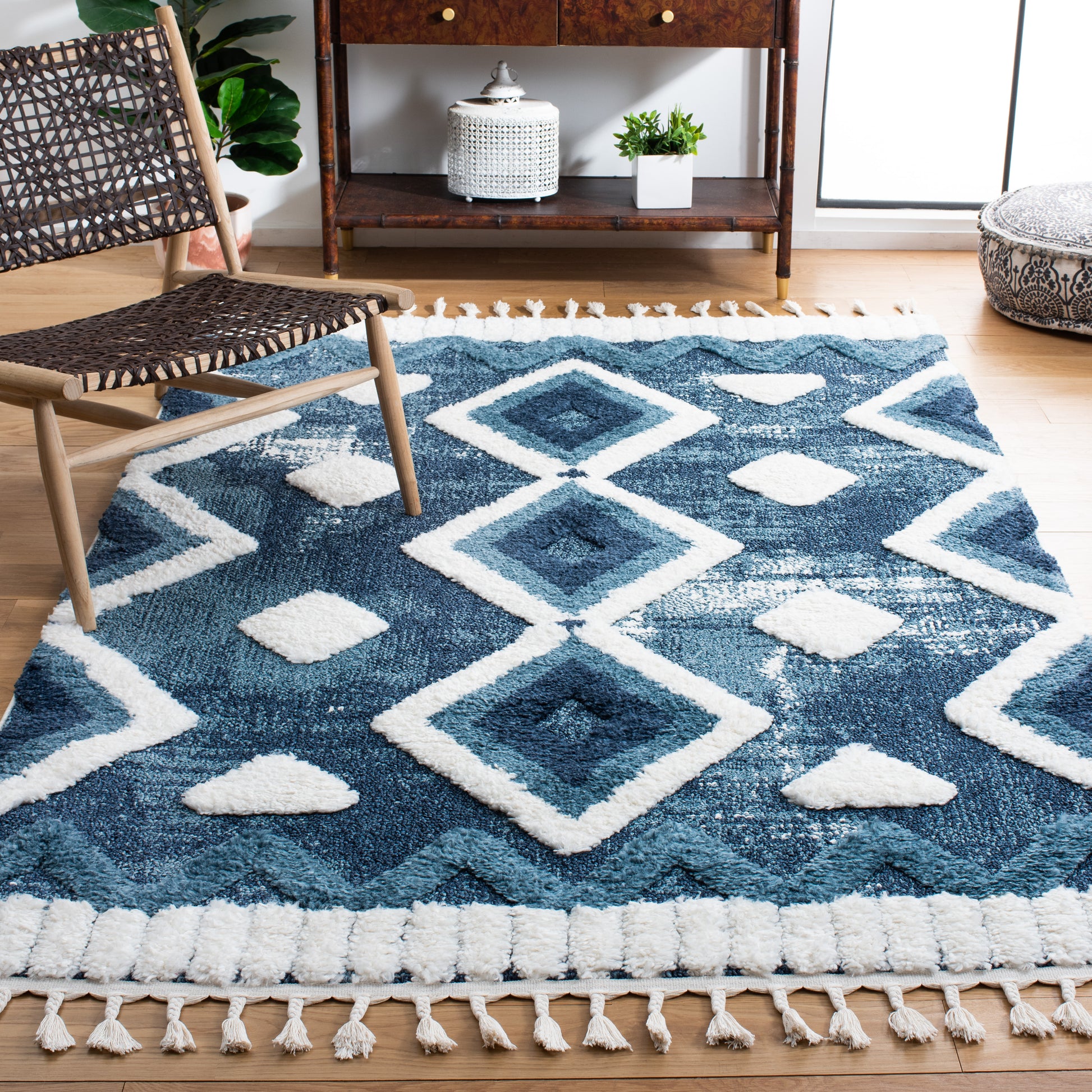 Safavieh Moroccan Tassel Shag Mts656M Blue/Ivory Area Rug