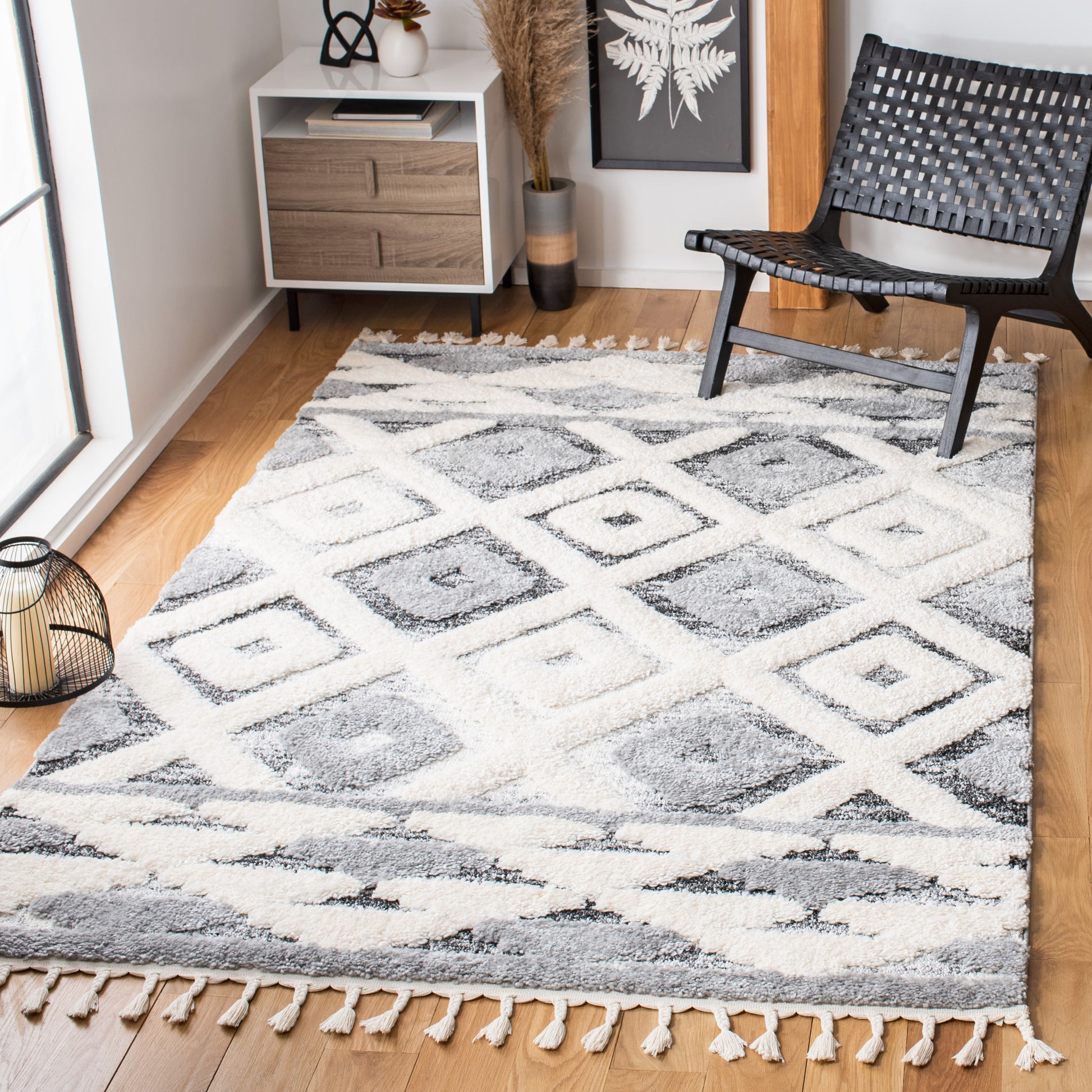 Safavieh Moroccan Tassel Shag Mts661F Grey/Ivory Area Rug