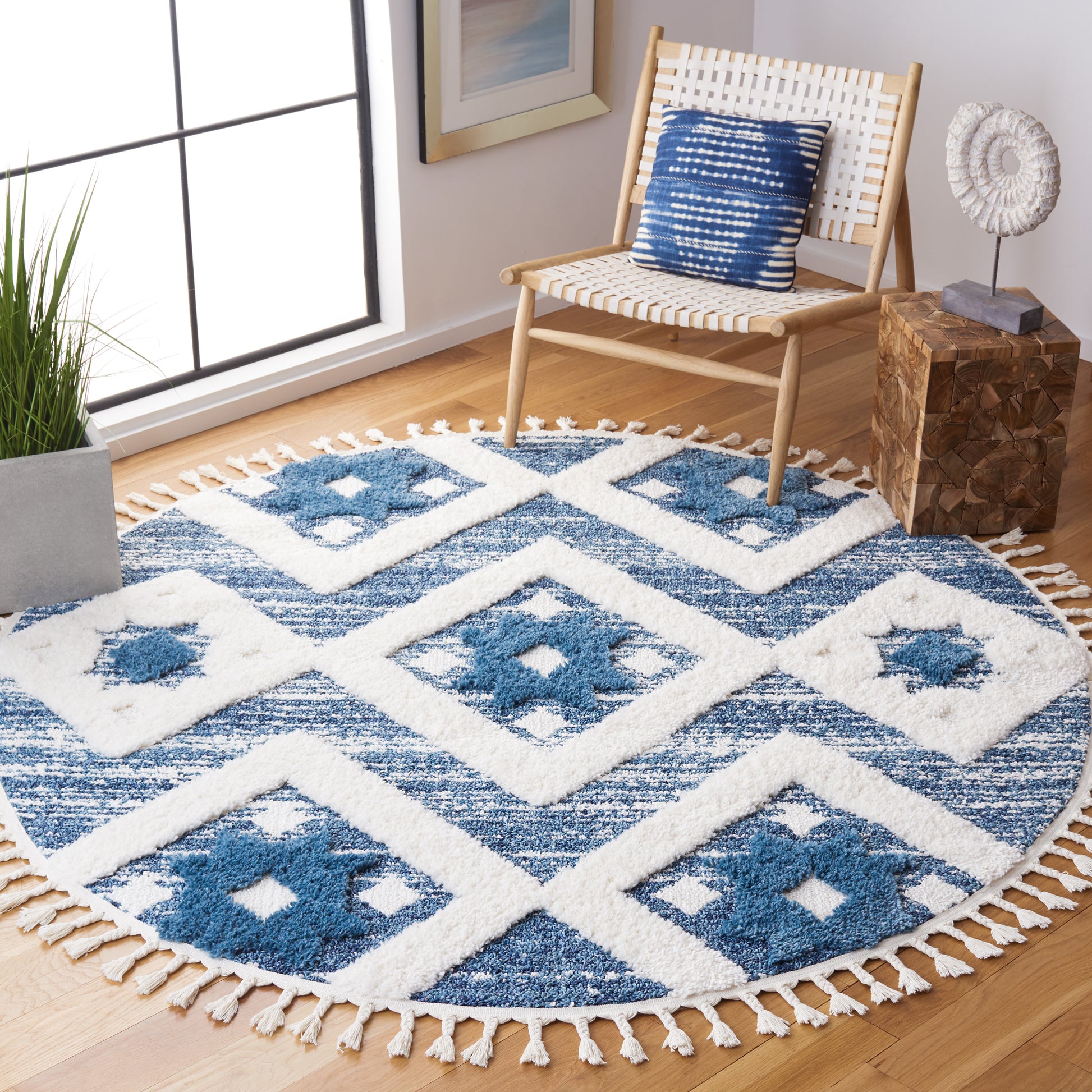 Safavieh Moroccan Tassel Shag Mts664M Blue/Ivory Area Rug