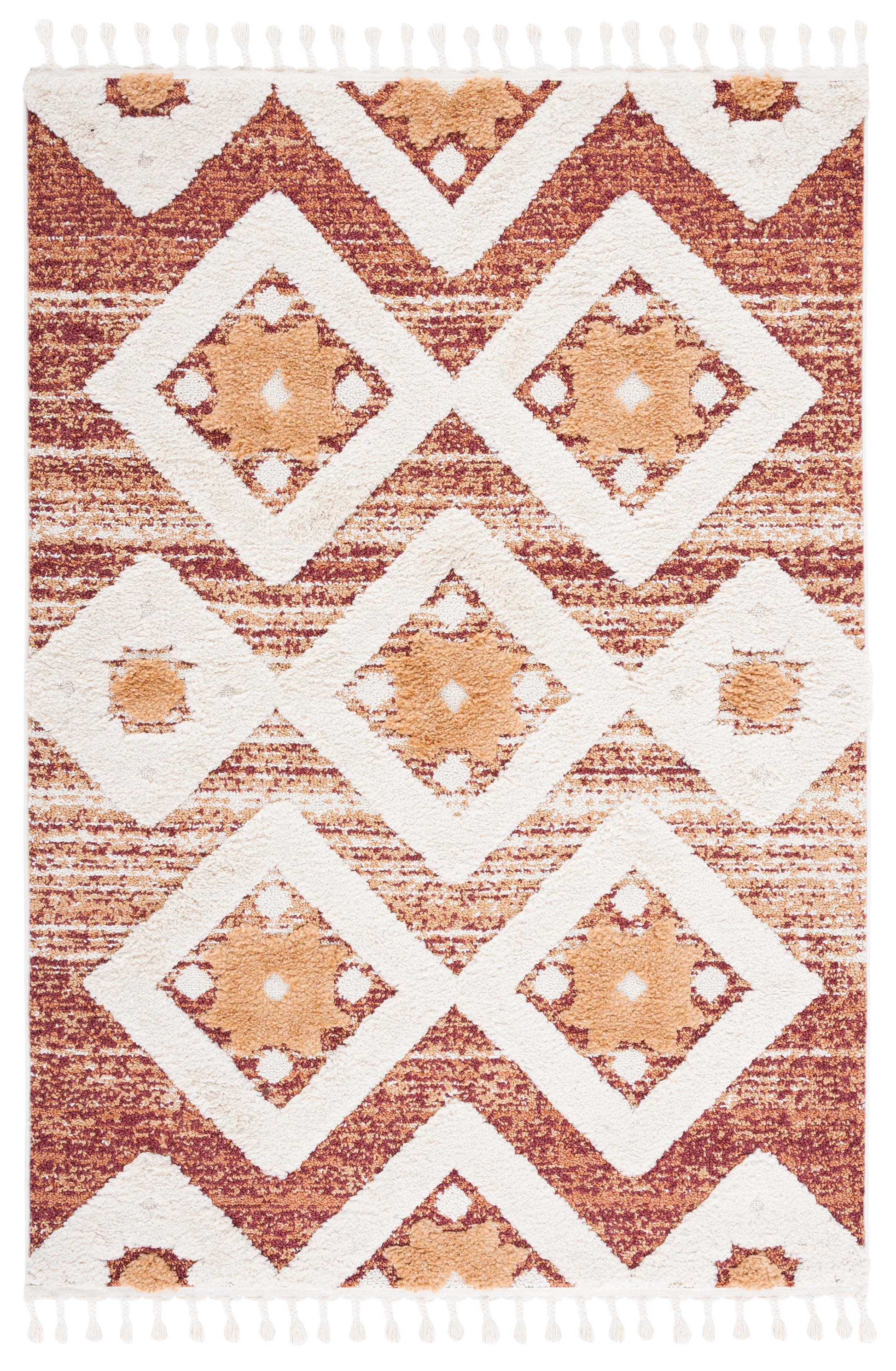 Safavieh Moroccan Tassel Shag Mts664P Rust/Ivory Area Rug