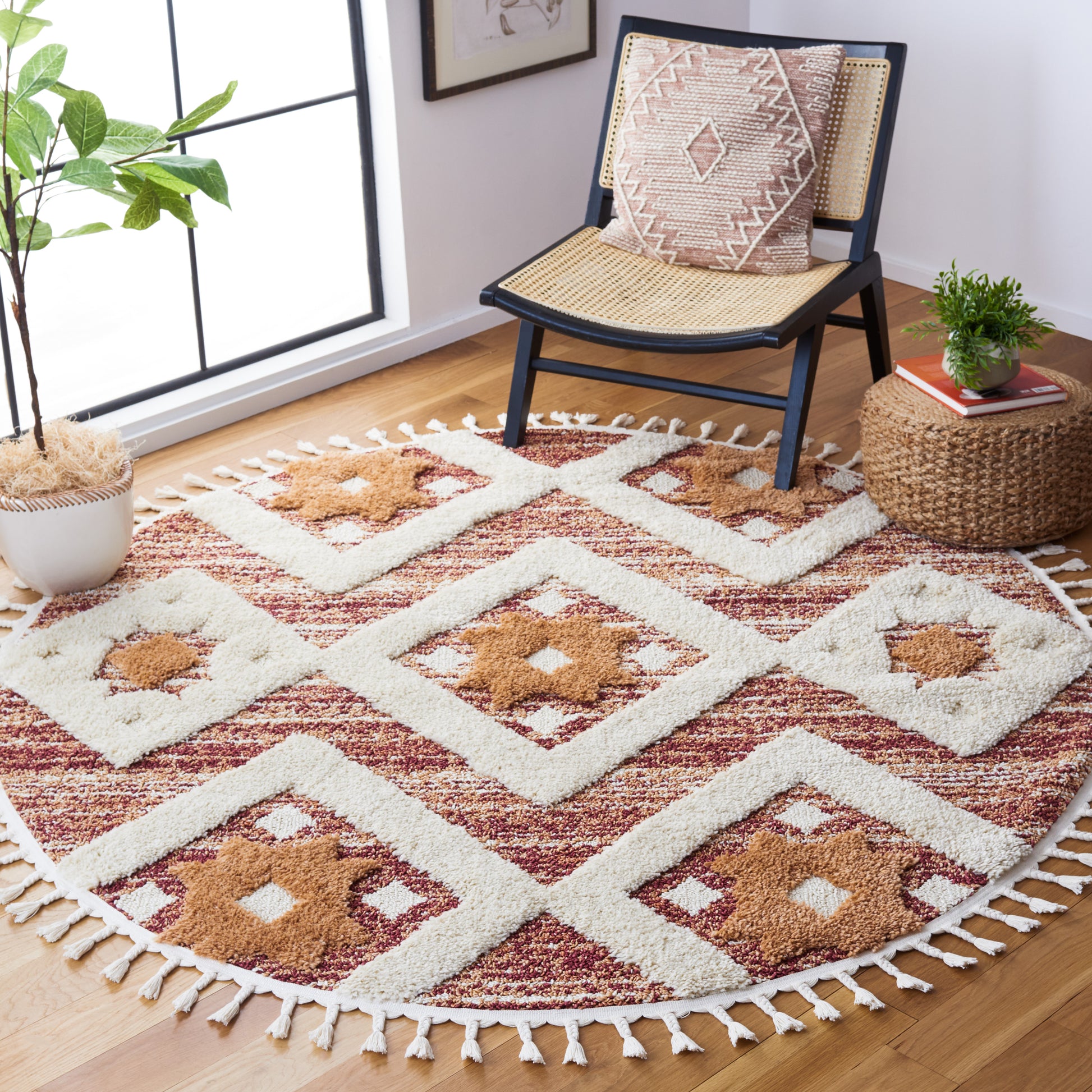 Safavieh Moroccan Tassel Shag Mts664P Rust/Ivory Area Rug