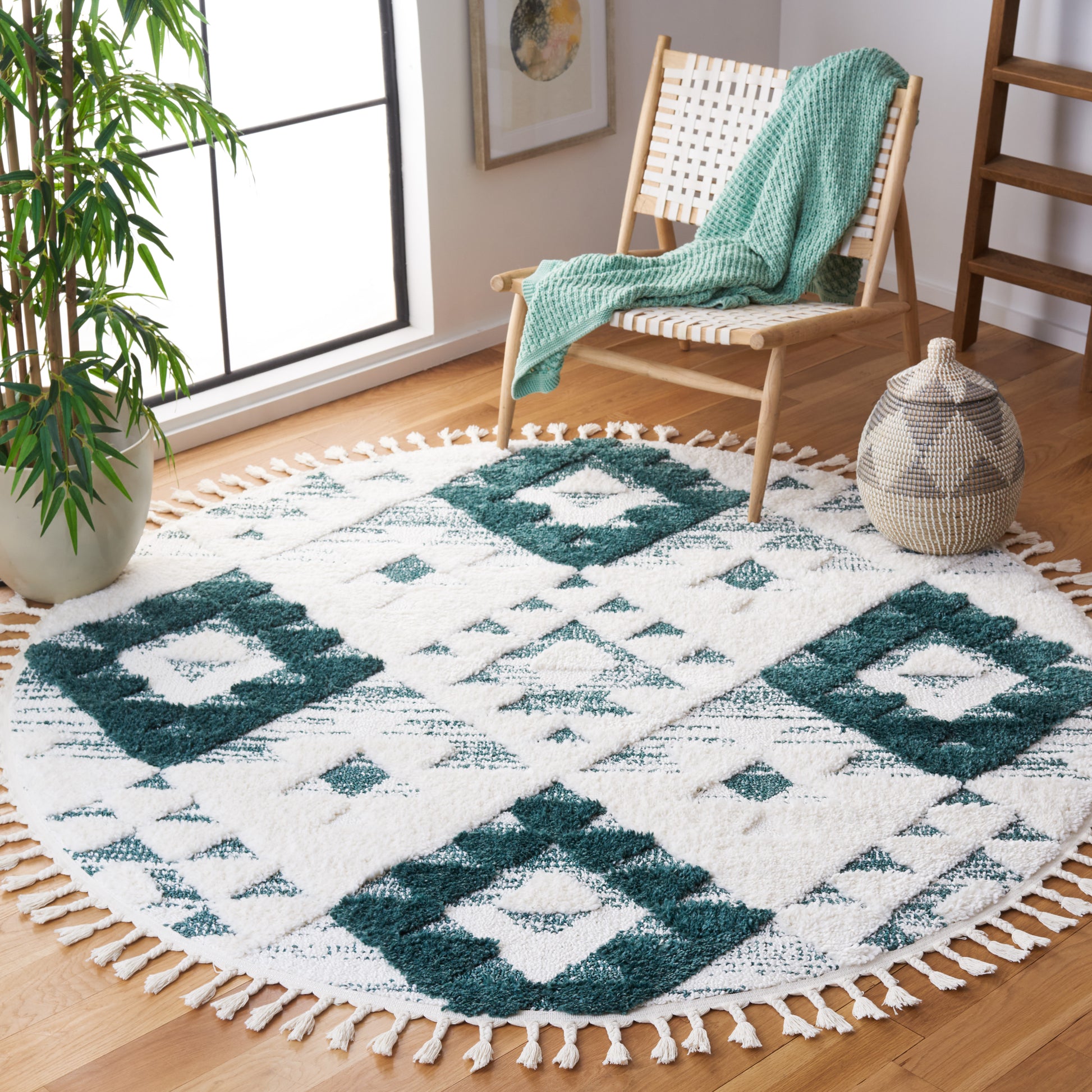 Safavieh Moroccan Tassel Shag Mts688Y Green/Ivory Area Rug