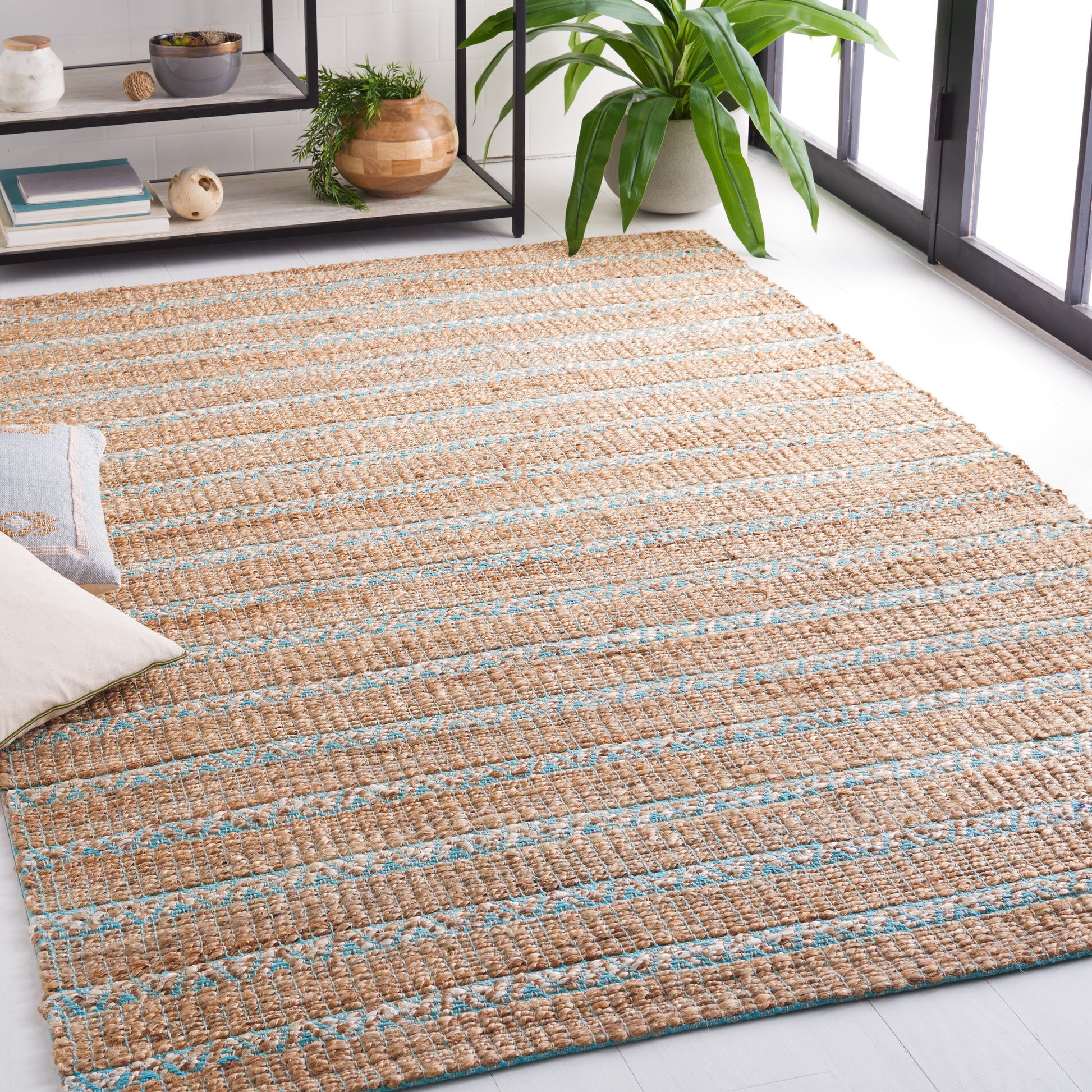 Safavieh Natural Fiber Nfb655K Teal/Natural Area Rug