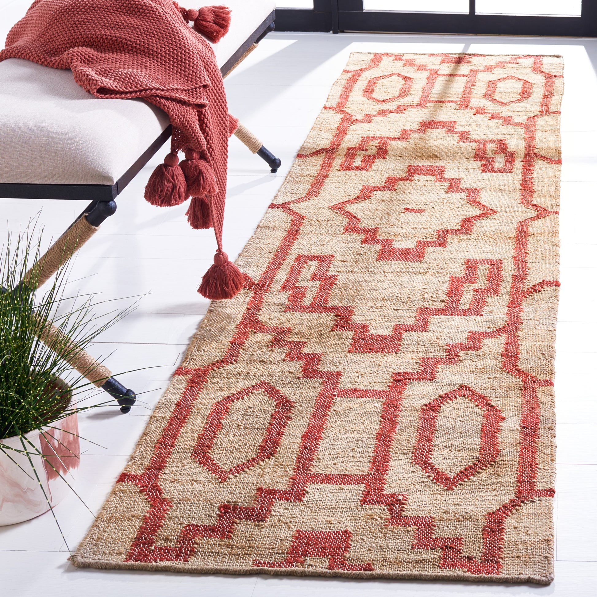 Safavieh Natural Fiber Nfb750Q Natural/Red Area Rug