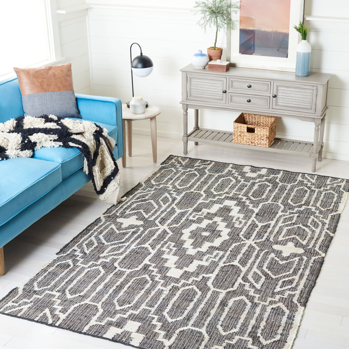 Safavieh Natural Fiber Nfb750Z Black/Ivory Rug.