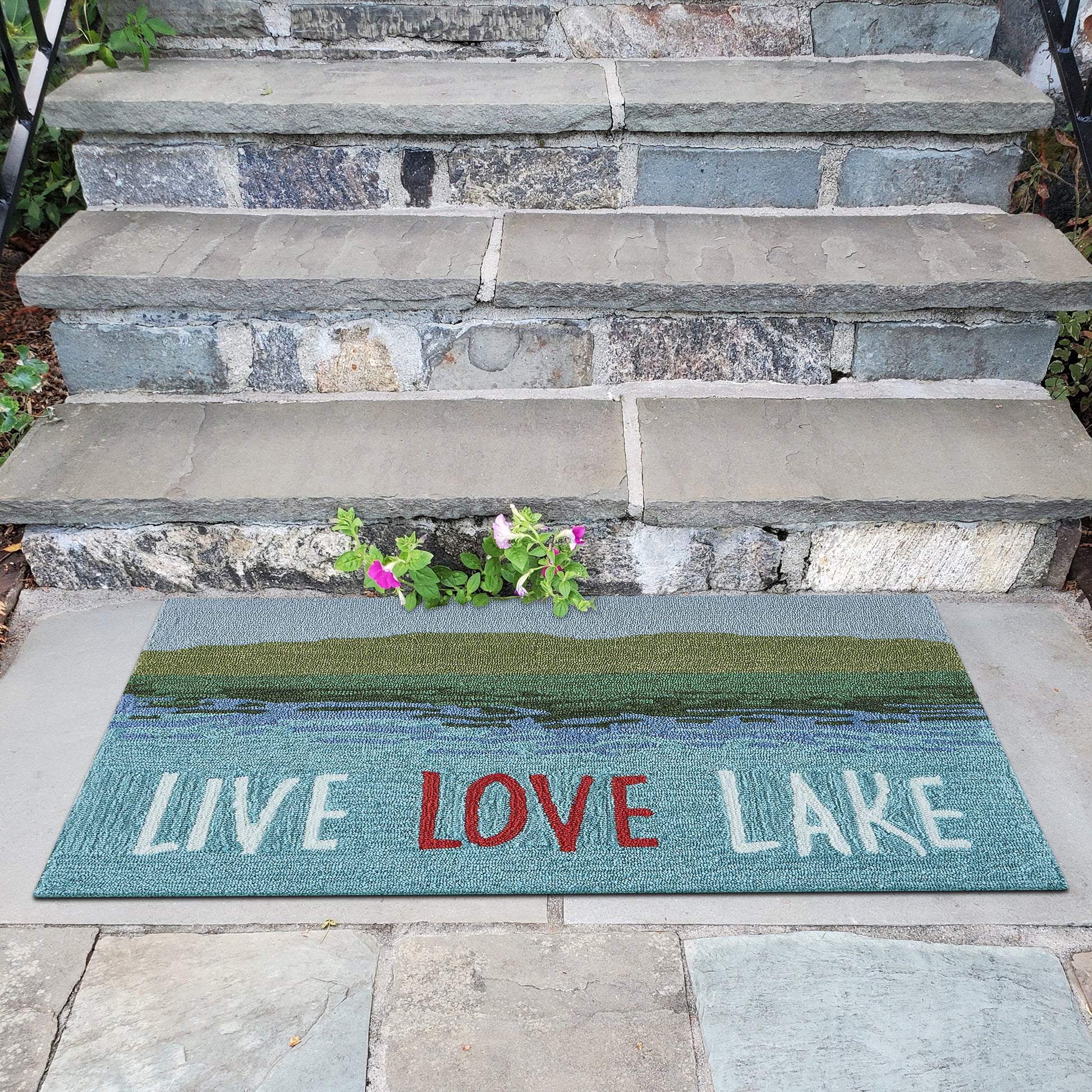 Liora Manne Frontporch Live Love Lake 4507/03 Blue Area Rug