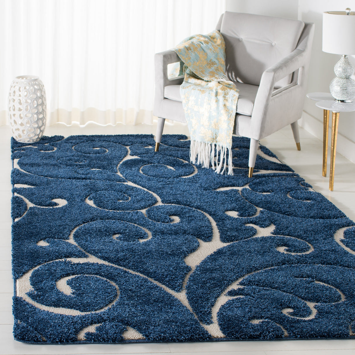 Safavieh Shag Sg455 Dark Blue/Cream Rug.