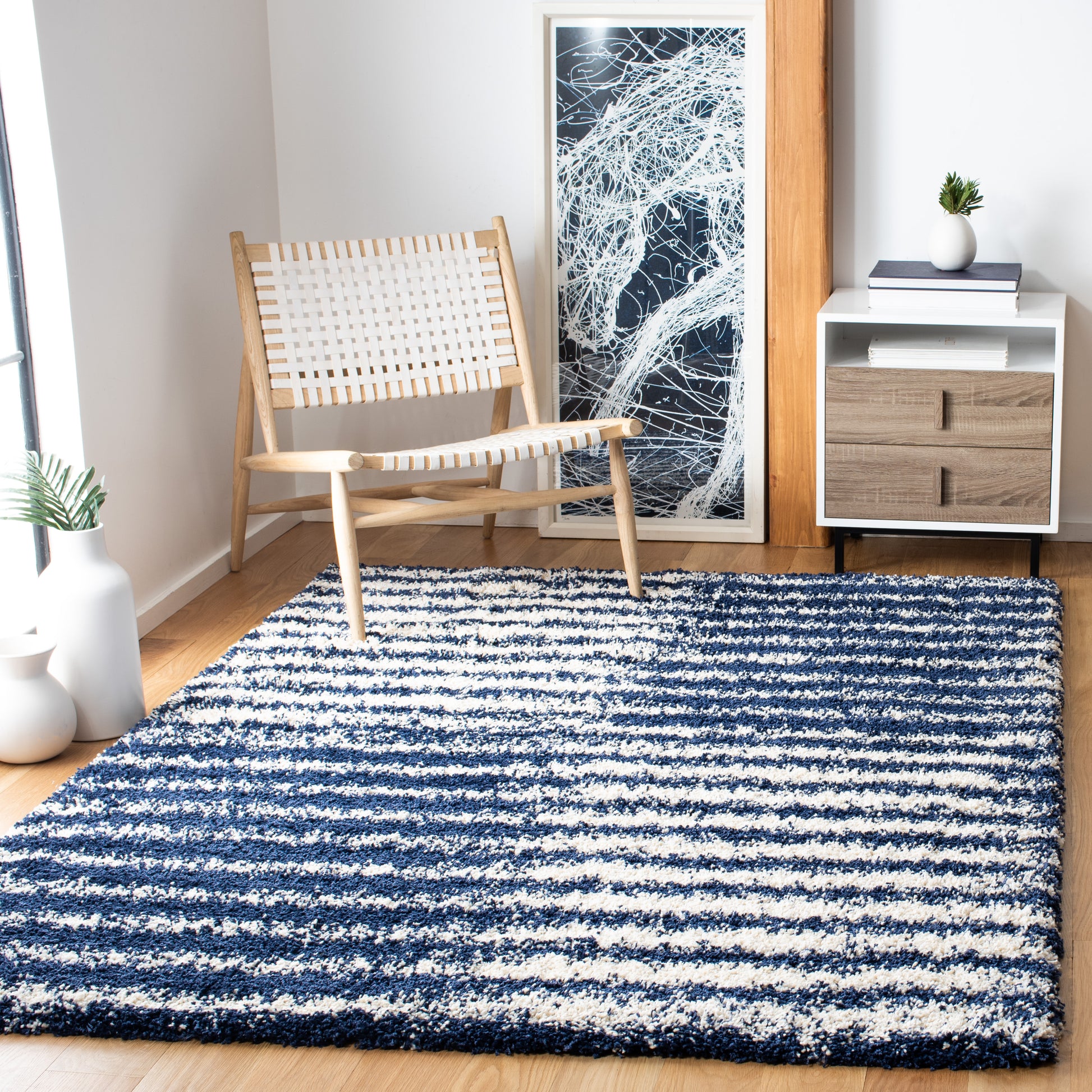 Safavieh Hudson Shag Sgh298N Navy/Ivory Area Rug