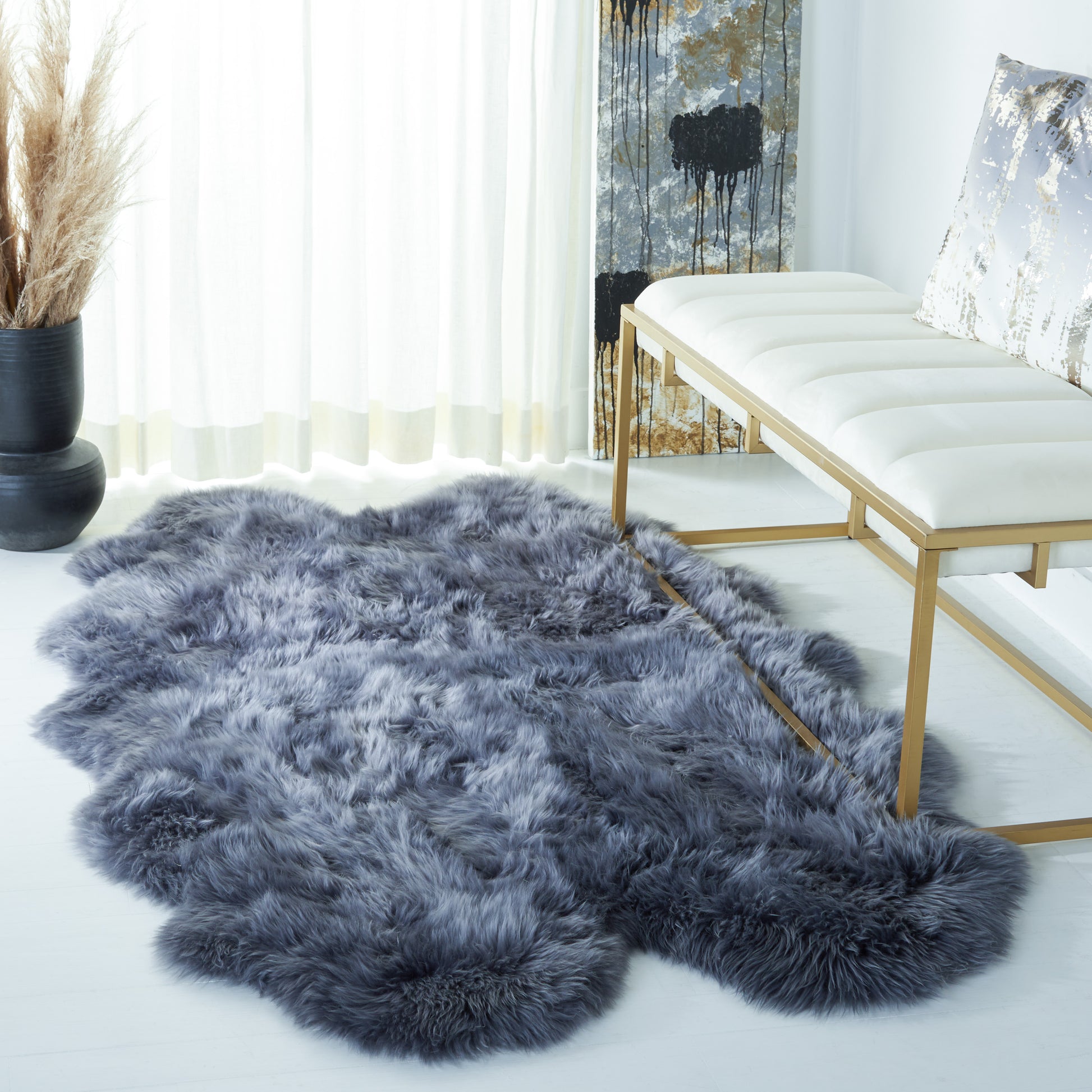 Safavieh Sheep Skin Shs121F Grey Area Rug