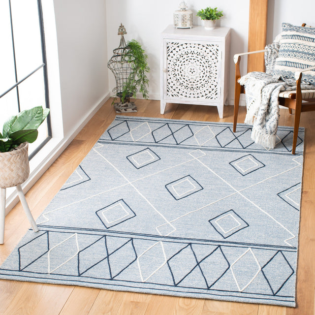 Safavieh Striped Kilim Stk510M Light Blue/Ivory Rugs.