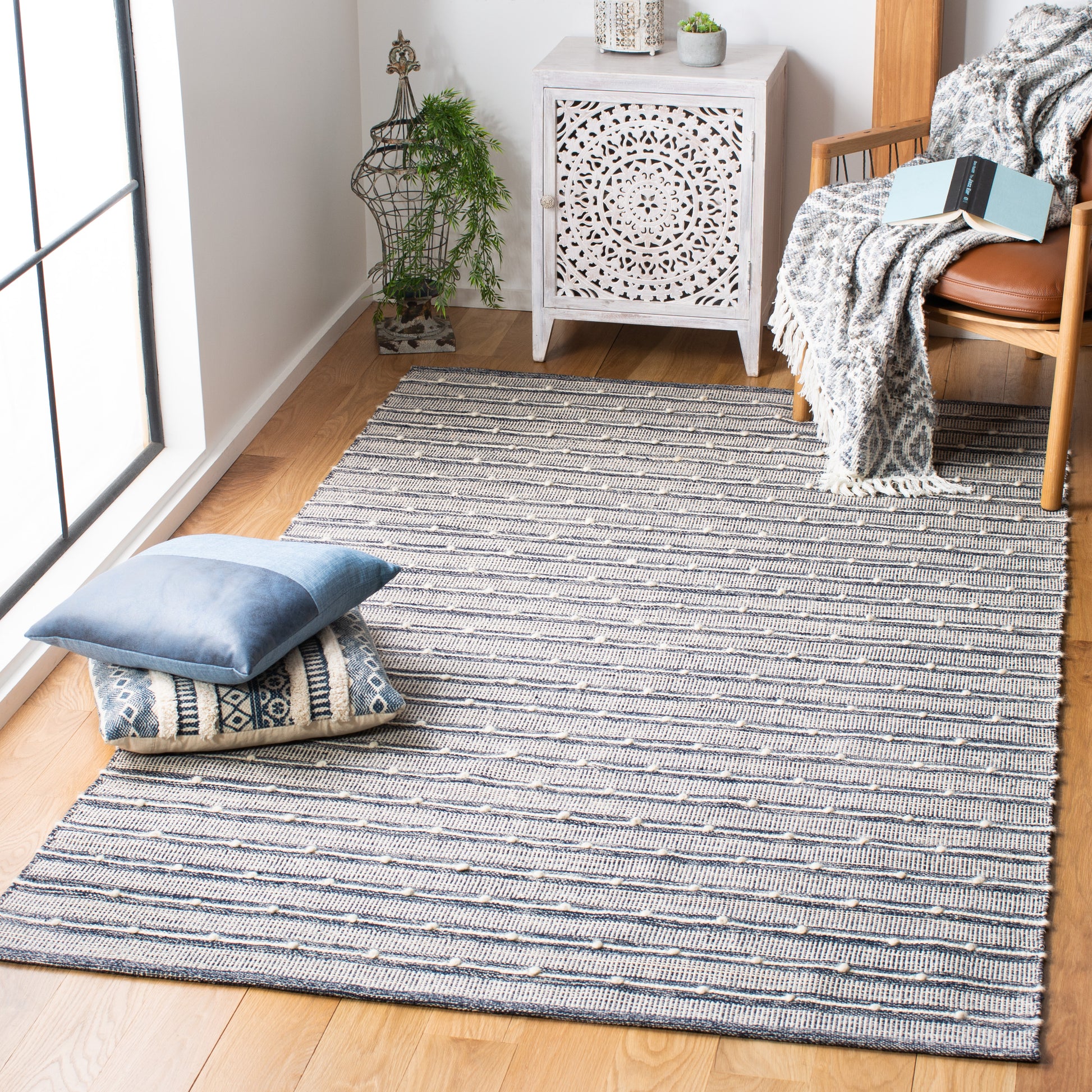 Safavieh Striped Kilim Stk513N Navy/Blue Area Rug